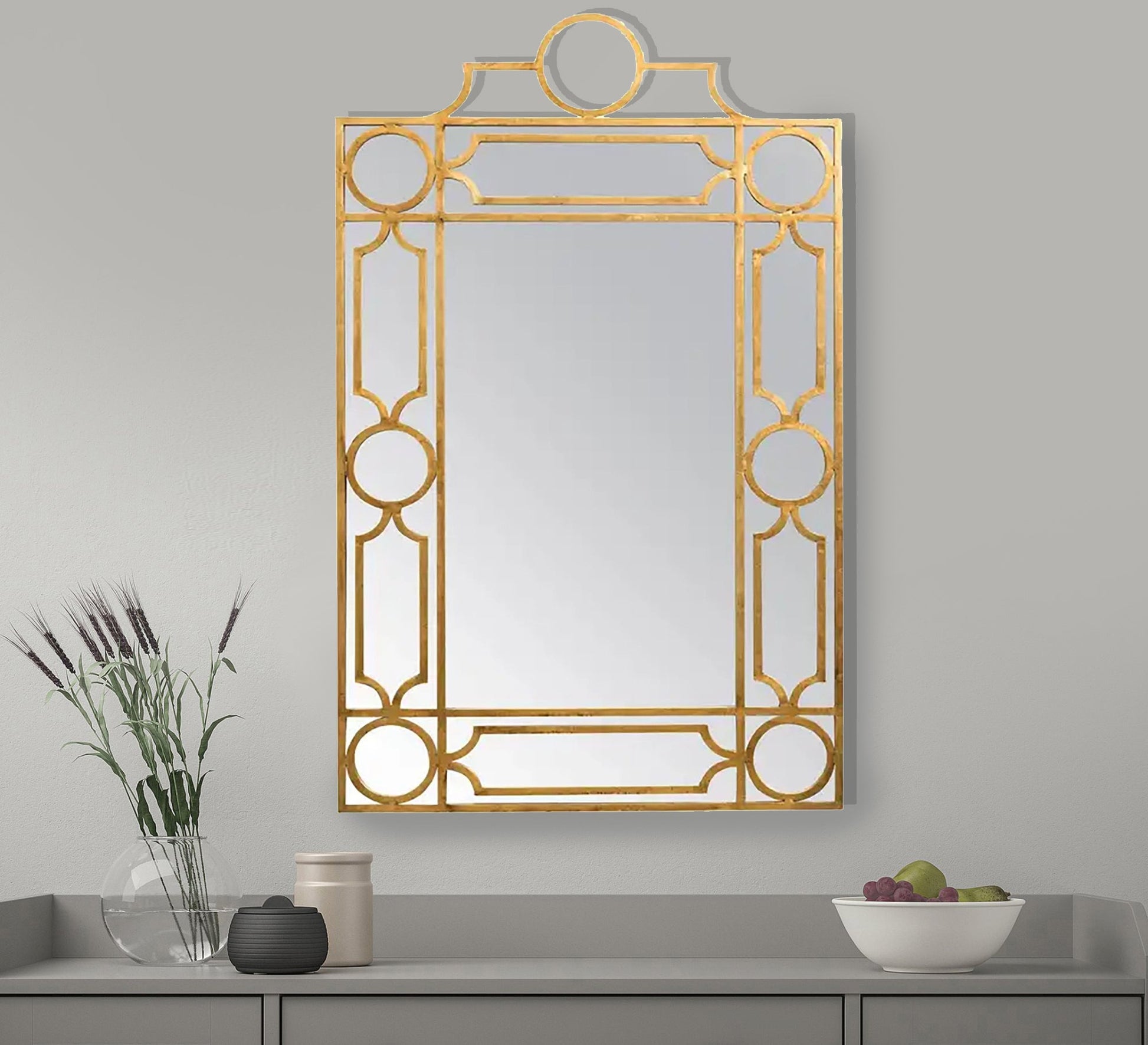 A rectangular mirror with a frame decorated with hollow circles - Vitrine Furniture - Décor