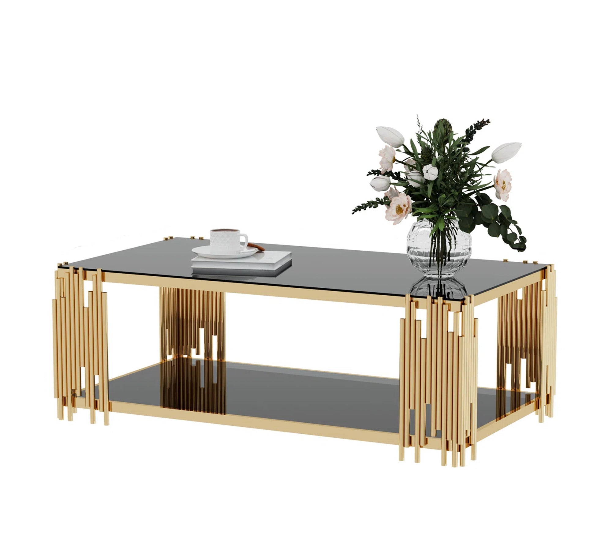 A rectangular table in gold with a top and bottom - Vitrine Furniture - Furniture