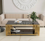 A rectangular table in gold with a top and bottom - Vitrine Furniture - Furniture