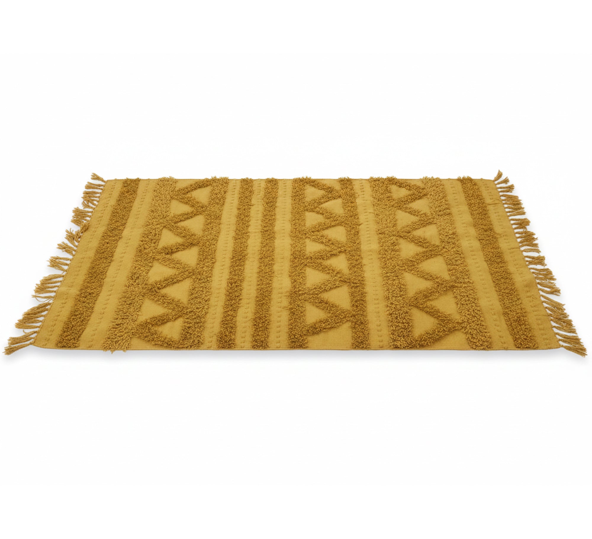 A rug with a prominent and interlocking yellow zigzag pattern - Vitrine Furniture - Accessories