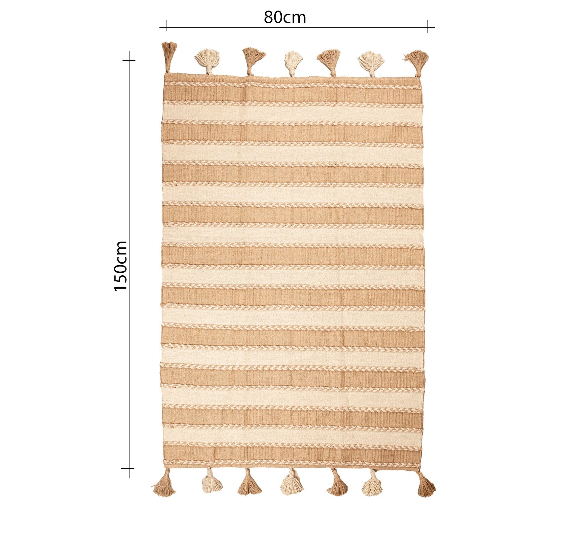 A rug with beige and brown braided stripes and fringes - Vitrine Furniture - Accessories