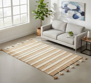 A rug with beige and brown braided stripes and fringes - Vitrine Furniture - Accessories