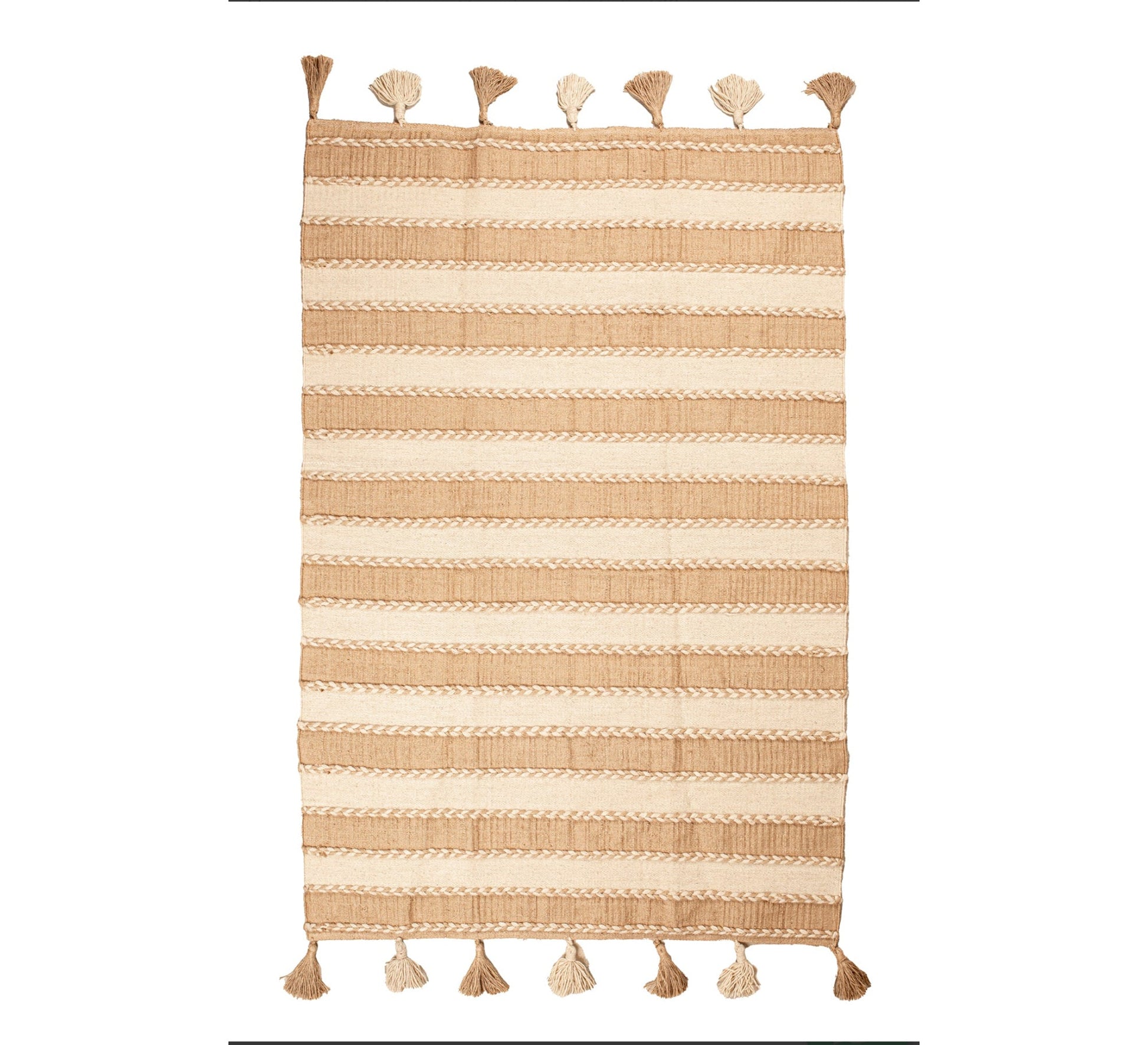 A rug with beige and brown braided stripes and fringes - Vitrine Furniture - Accessories