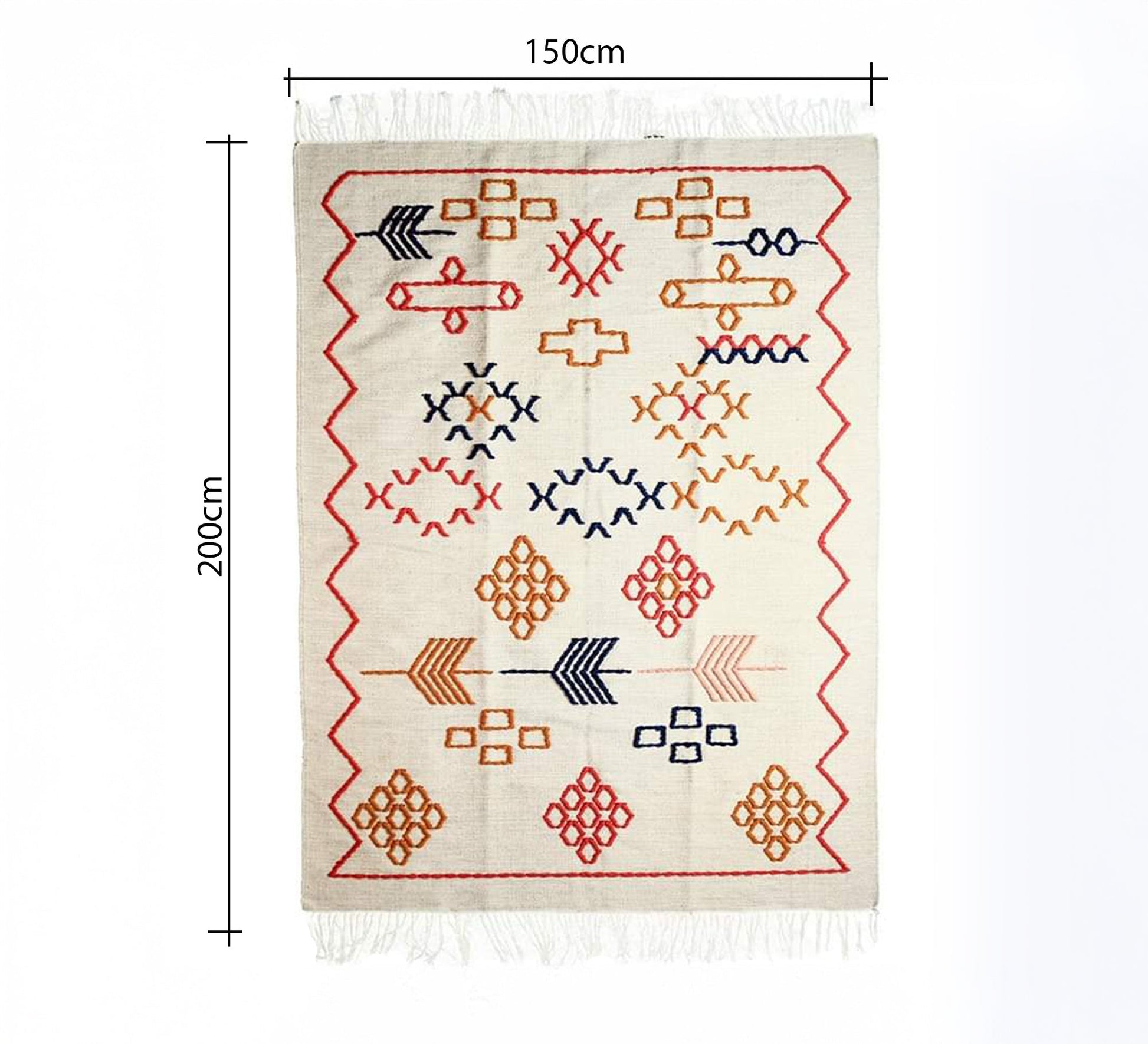 A rug with geometric patterns on a white background with red lines - Vitrine Furniture - Accessories