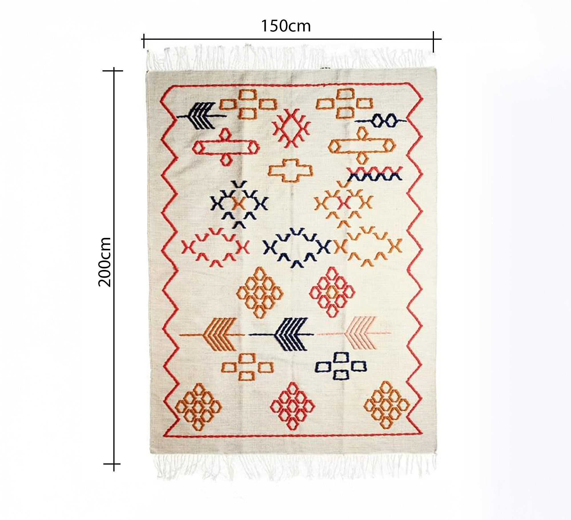 A rug with geometric patterns on a white background with red lines - Vitrine Furniture - Accessories