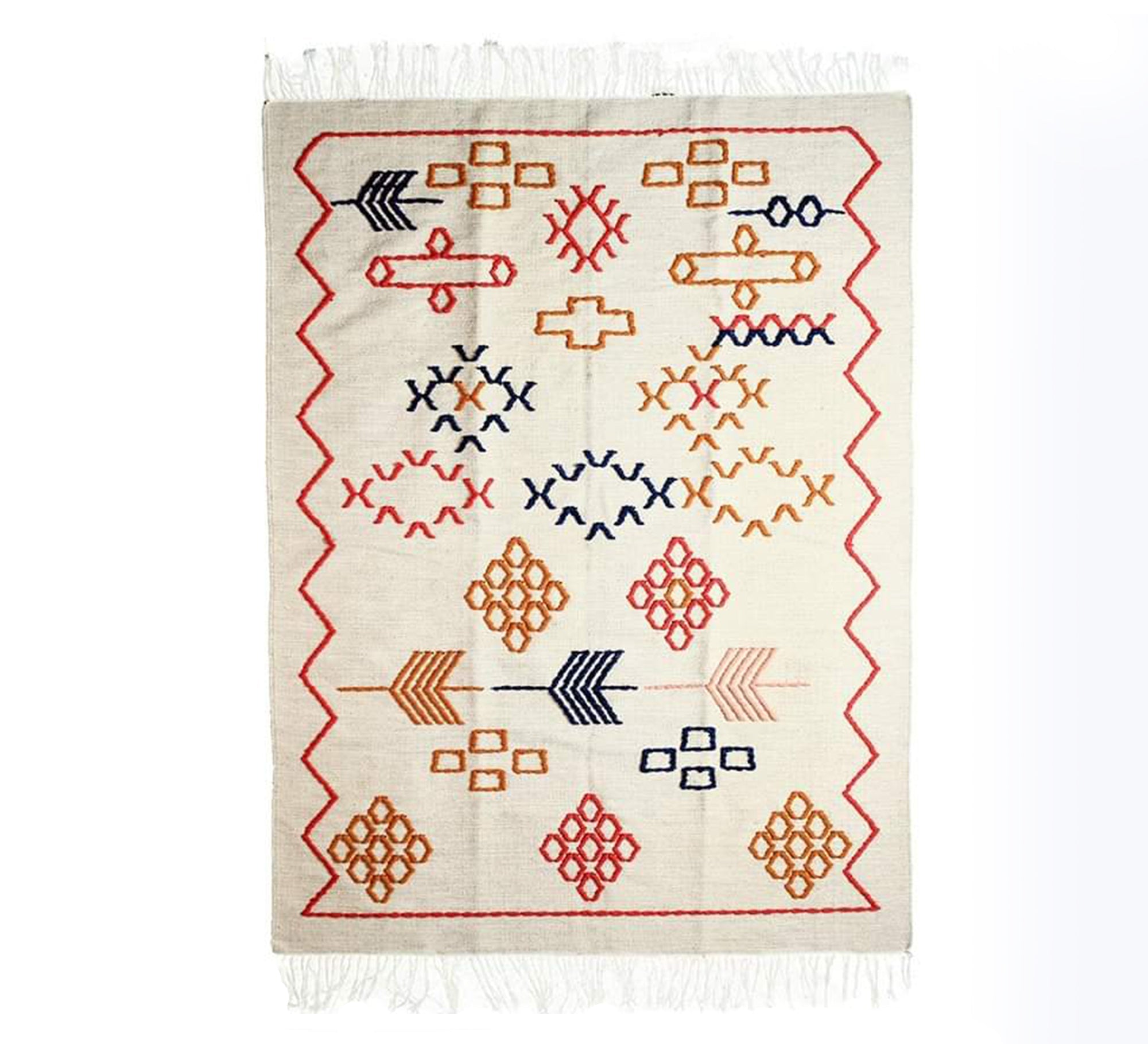A rug with geometric patterns on a white background with red lines - Vitrine Furniture - Accessories