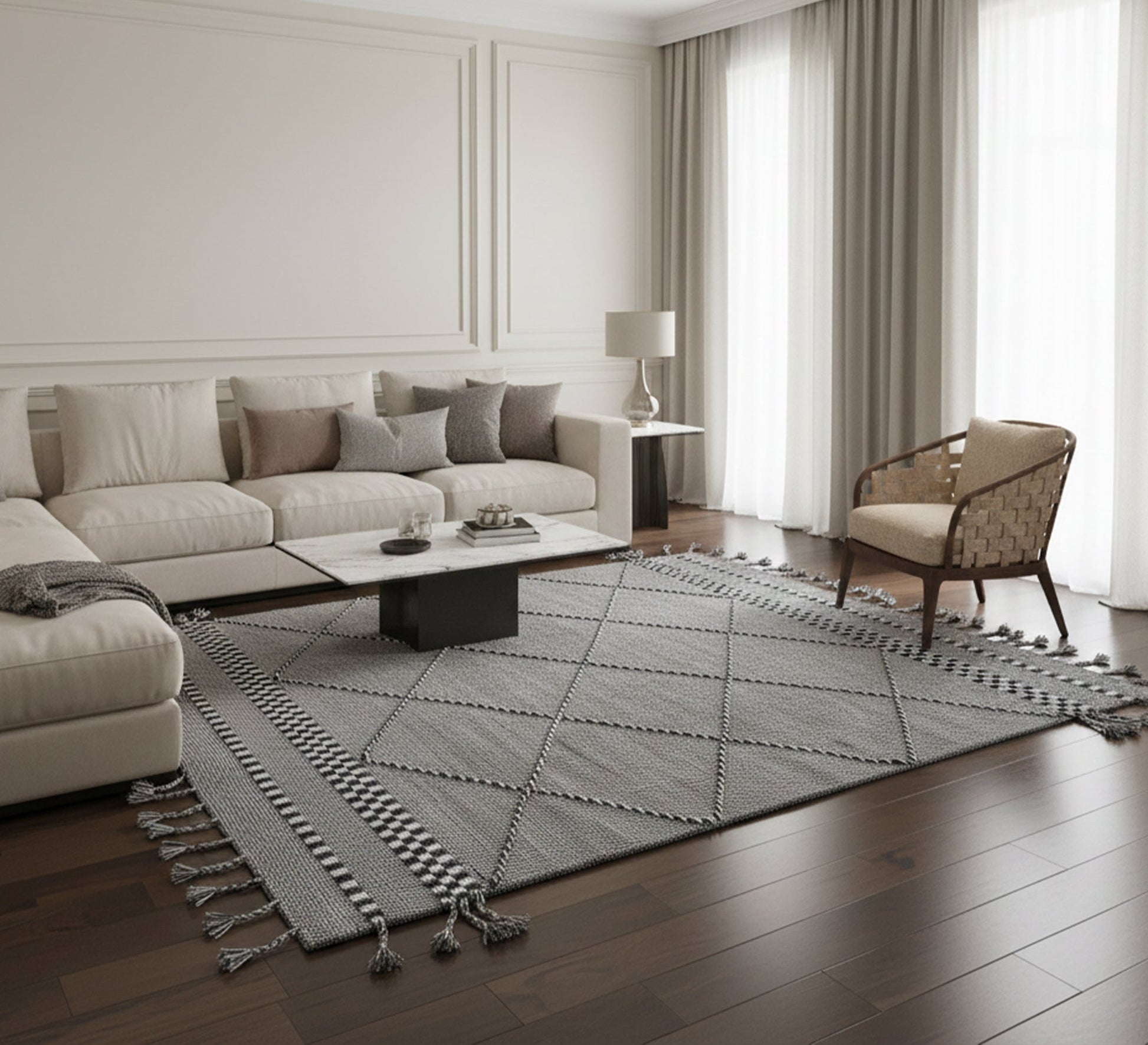 A rug with interlocking black and white stripes - Vitrine Furniture - Accessories