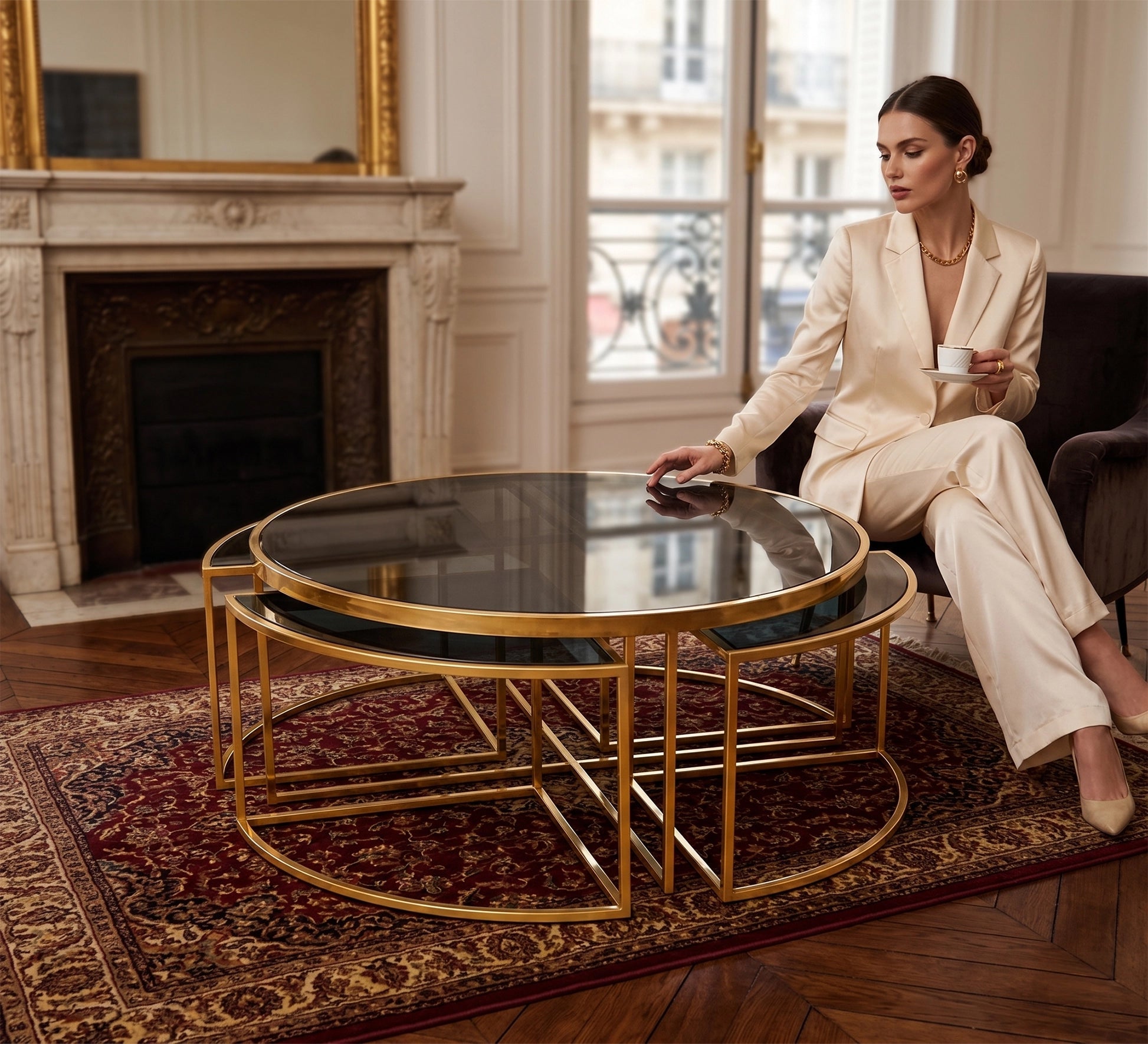 A set of tables with a modern design in golden color - Vitrine Furniture - Coffee Tables