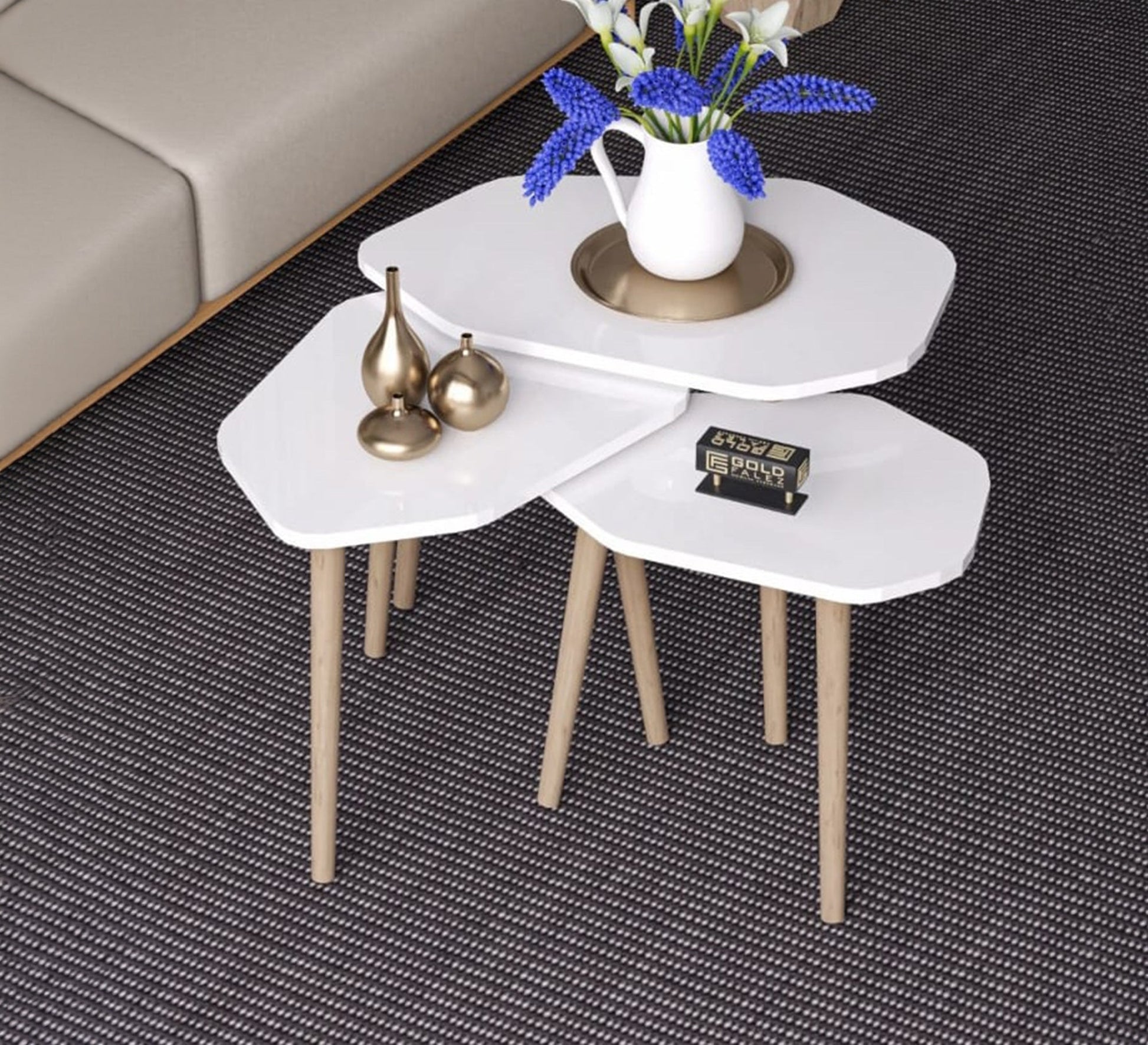 A set of three wooden side tables in an irregular geometric shape - Vitrine Furniture - Side Tables