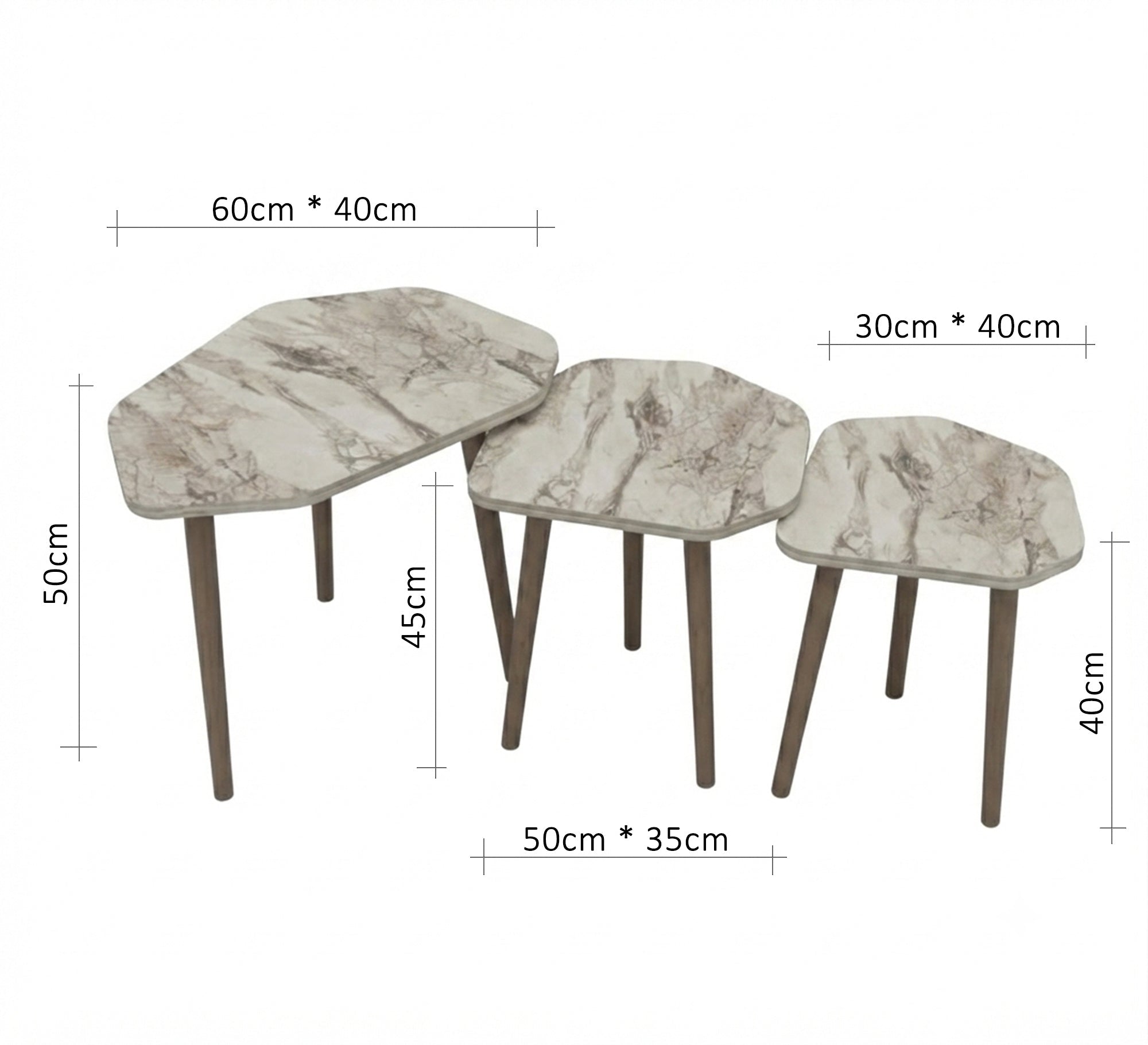 A set of three wooden side tables in an irregular geometric shape - Vitrine Furniture - Side Tables