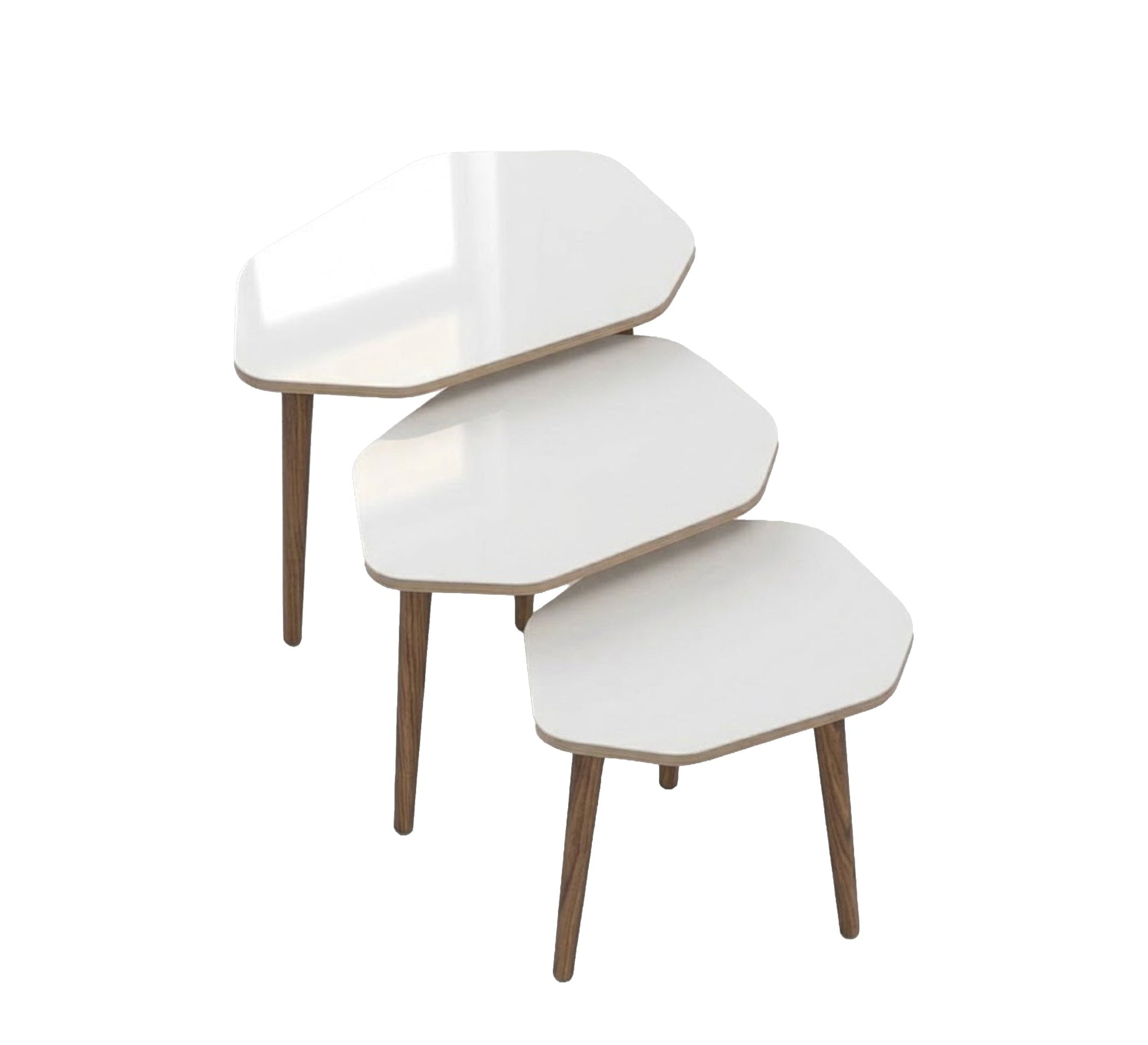 A set of three wooden side tables in an irregular geometric shape - Vitrine Furniture - Side Tables