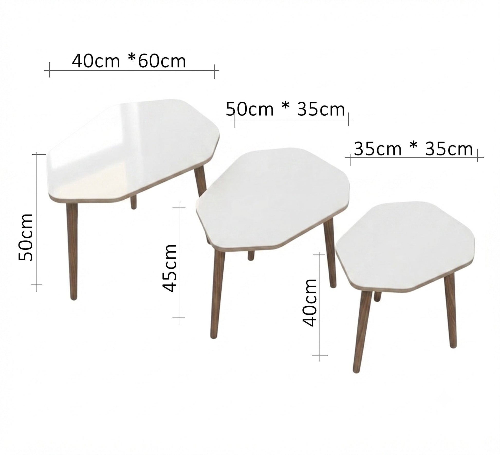 A set of three wooden side tables in an irregular geometric shape - Vitrine Furniture - Side Tables