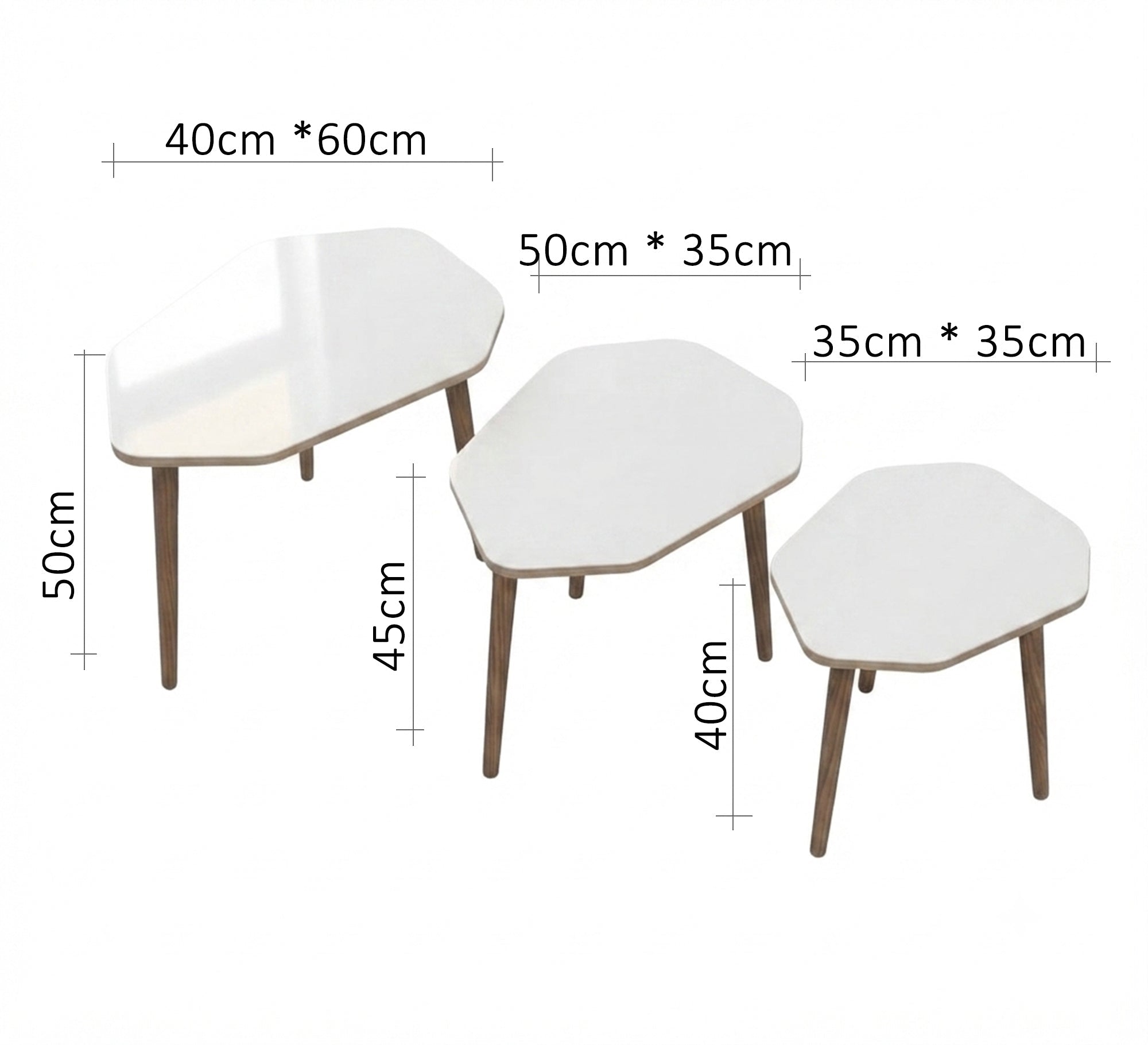 A set of three wooden side tables in an irregular geometric shape - Vitrine Furniture - Side Tables