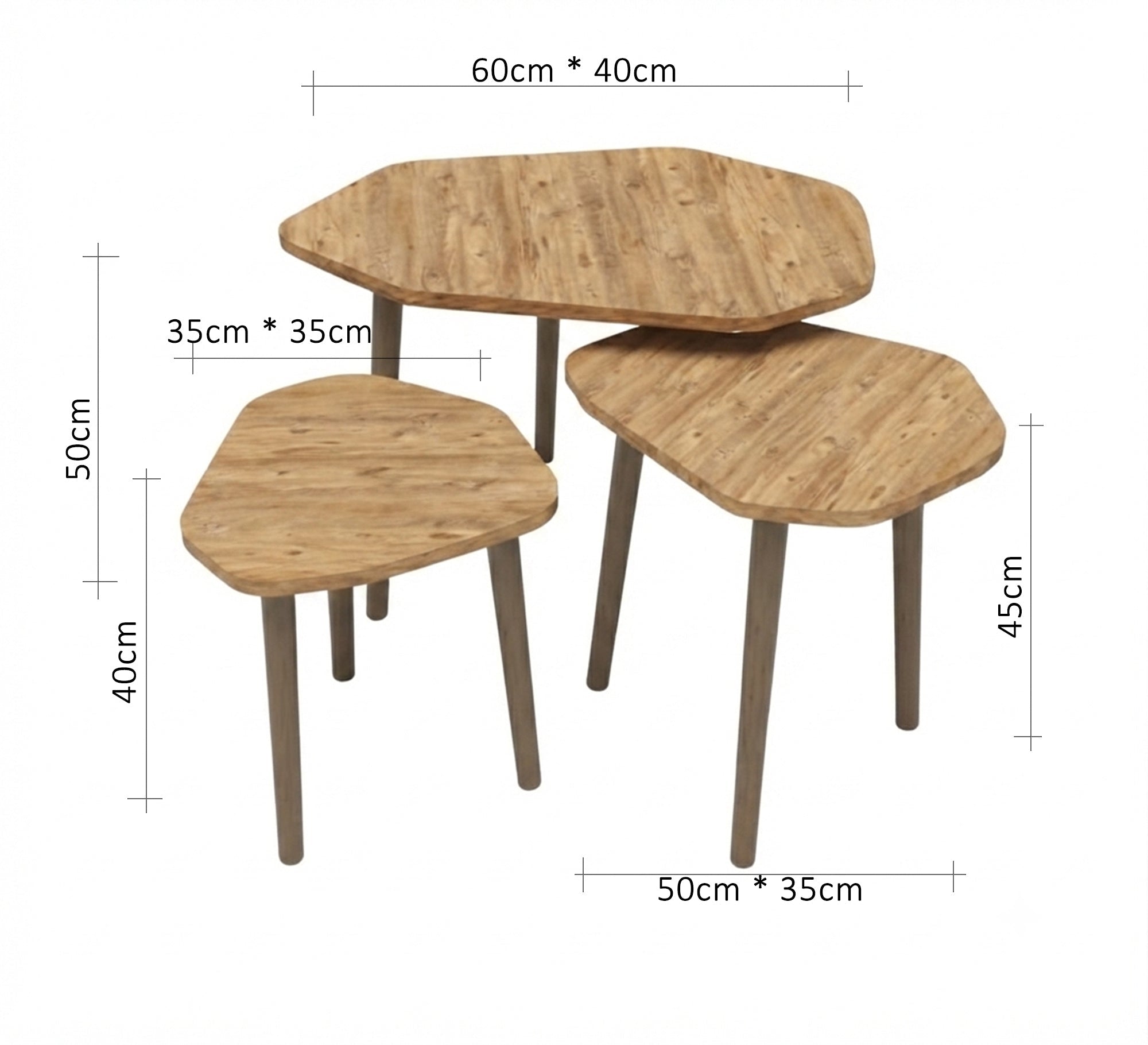 A set of three wooden side tables in an irregular geometric shape - Vitrine Furniture - Side Tables