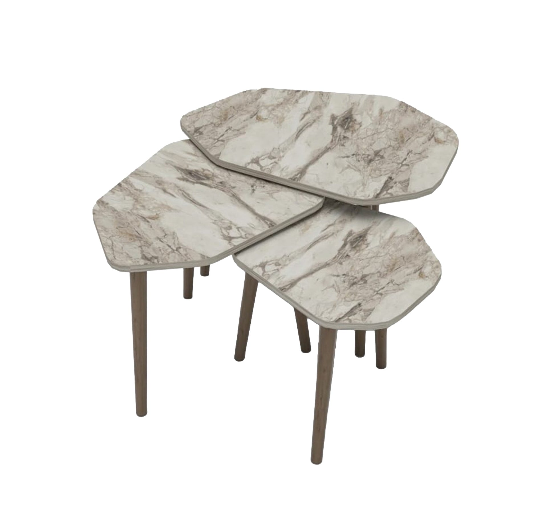 A set of three wooden side tables in an irregular geometric shape - Vitrine Furniture - Side Tables