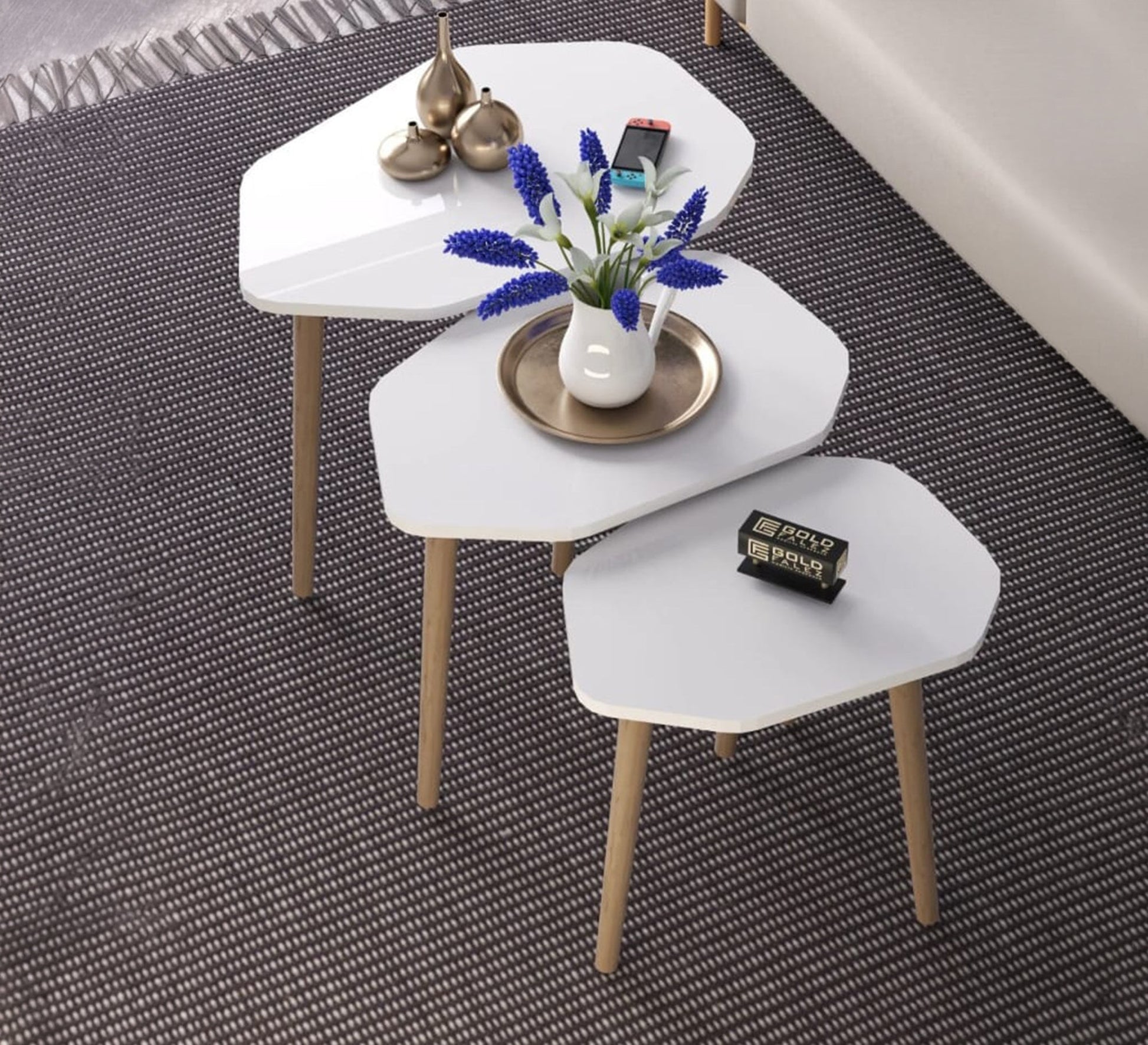 A set of three wooden side tables in an irregular geometric shape - Vitrine Furniture - Side Tables