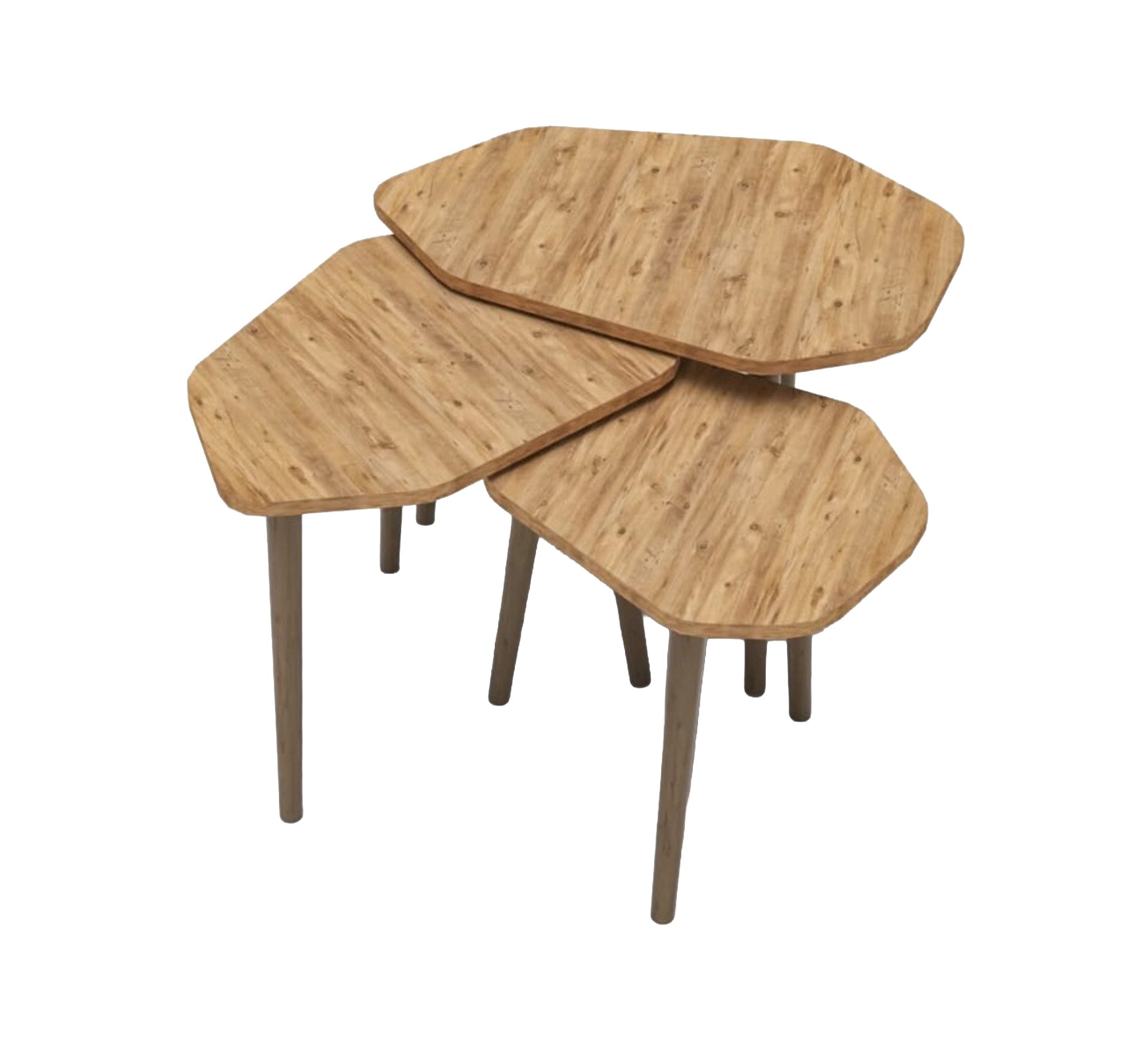 A set of three wooden side tables in an irregular geometric shape - Vitrine Furniture - Side Tables
