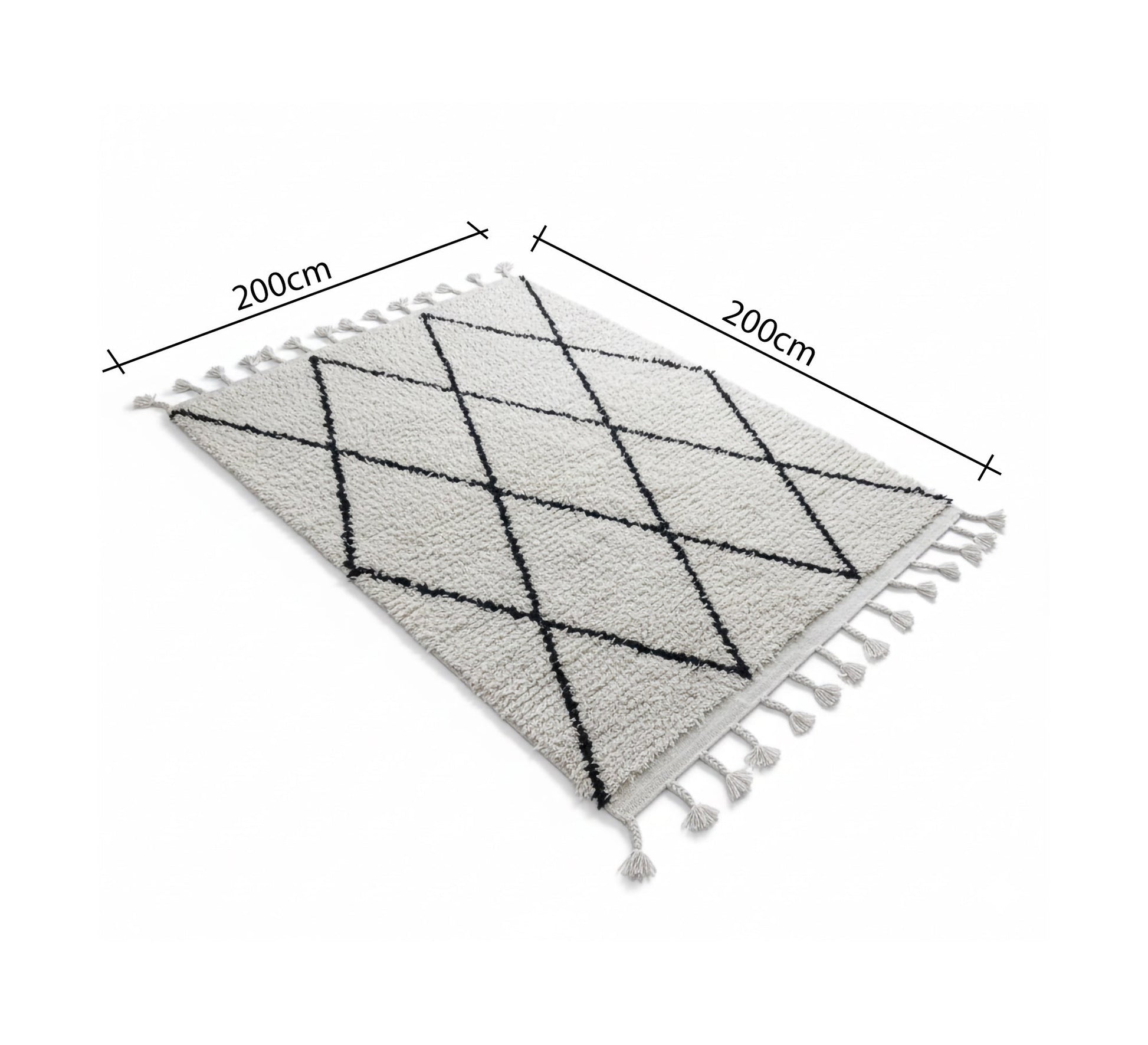 A shaggy white rug with a bold black diamond pattern - Vitrine Furniture - Accessories