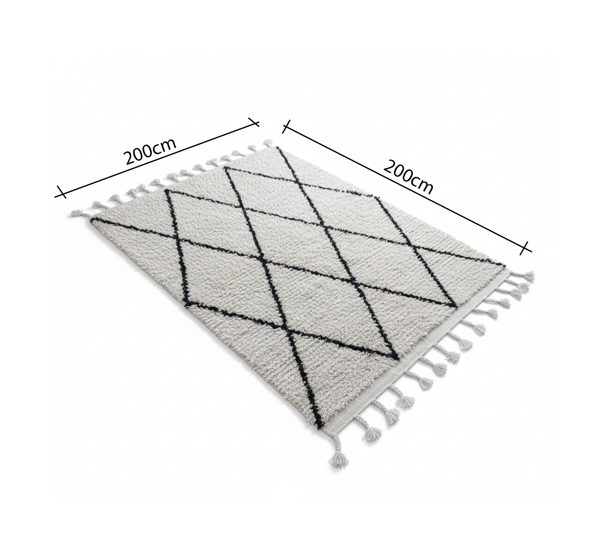 A shaggy white rug with a bold black diamond pattern - Vitrine Furniture - Accessories