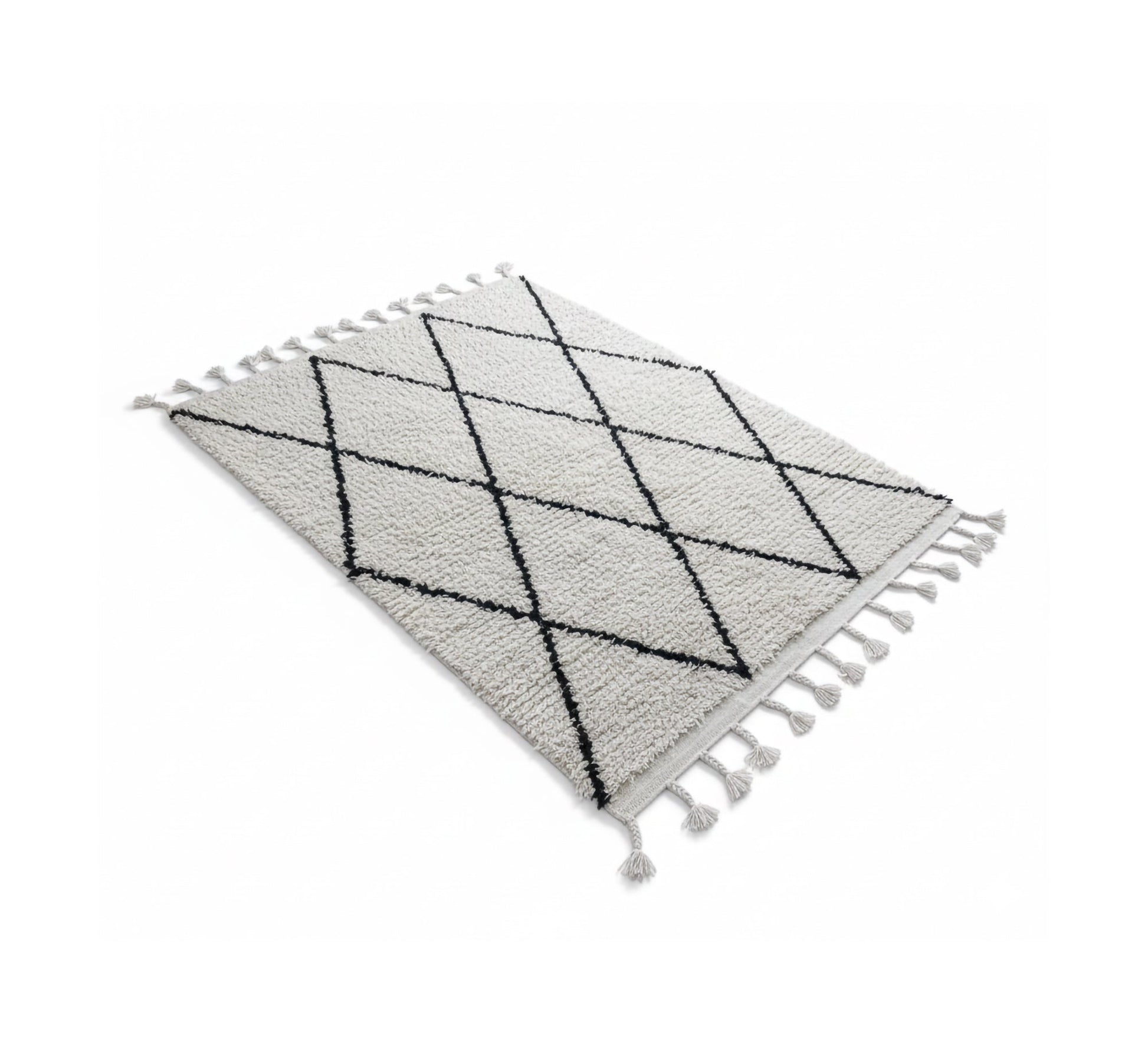 A shaggy white rug with a bold black diamond pattern - Vitrine Furniture - Accessories