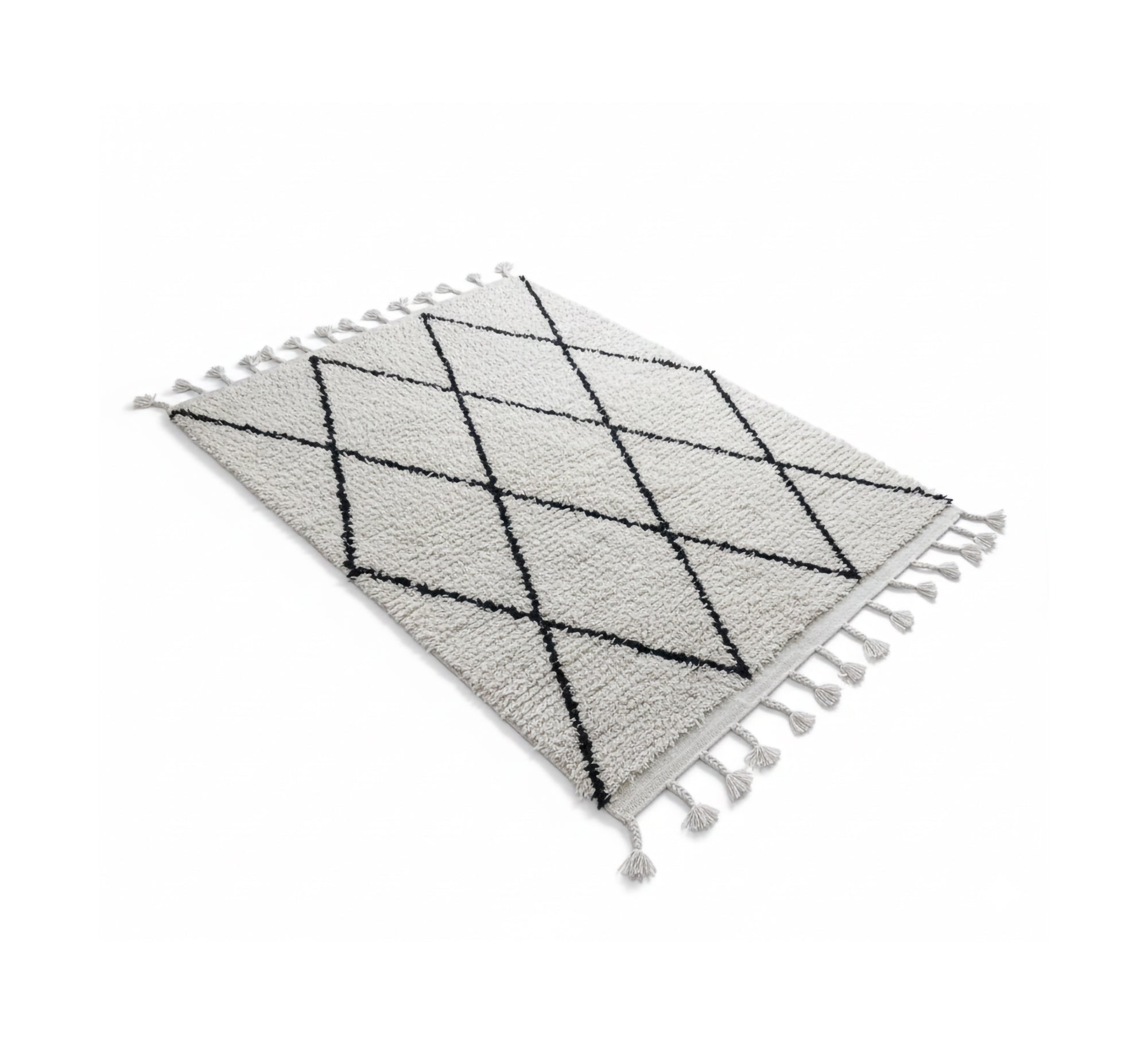 A shaggy white rug with a bold black diamond pattern - Vitrine Furniture - Accessories