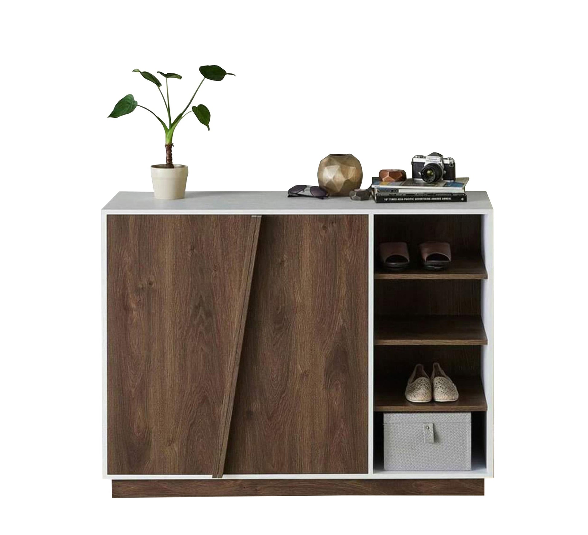 A shoe cabinet with slanted hinged doors and open shelves - Vitrine Furniture - Furniture