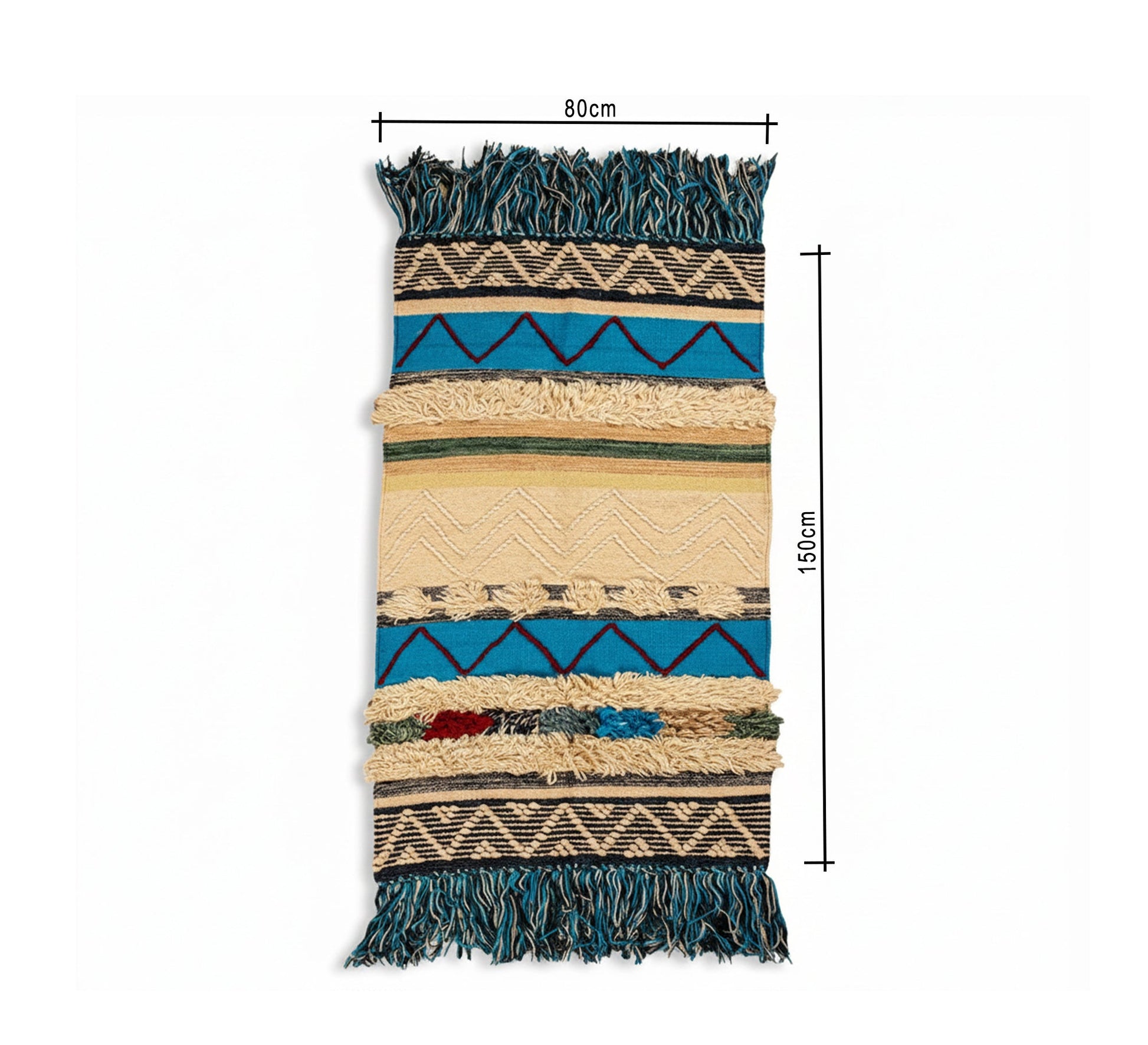 A sky - blue wool rug with geometric shapes - Vitrine Furniture - Accessories