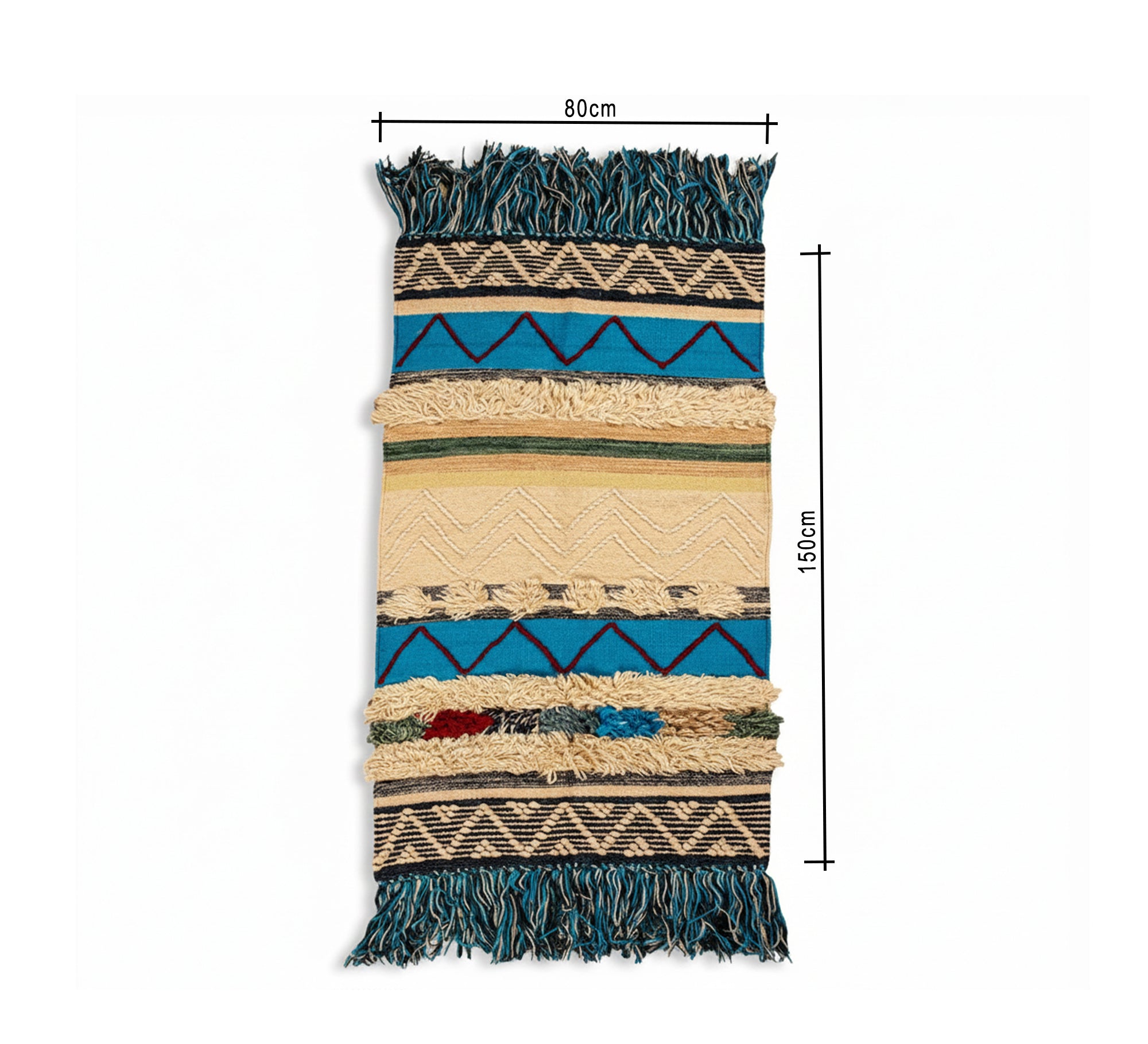 A sky - blue wool rug with geometric shapes - Vitrine Furniture - Accessories