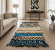 A sky - blue wool rug with geometric shapes - Vitrine Furniture - Accessories