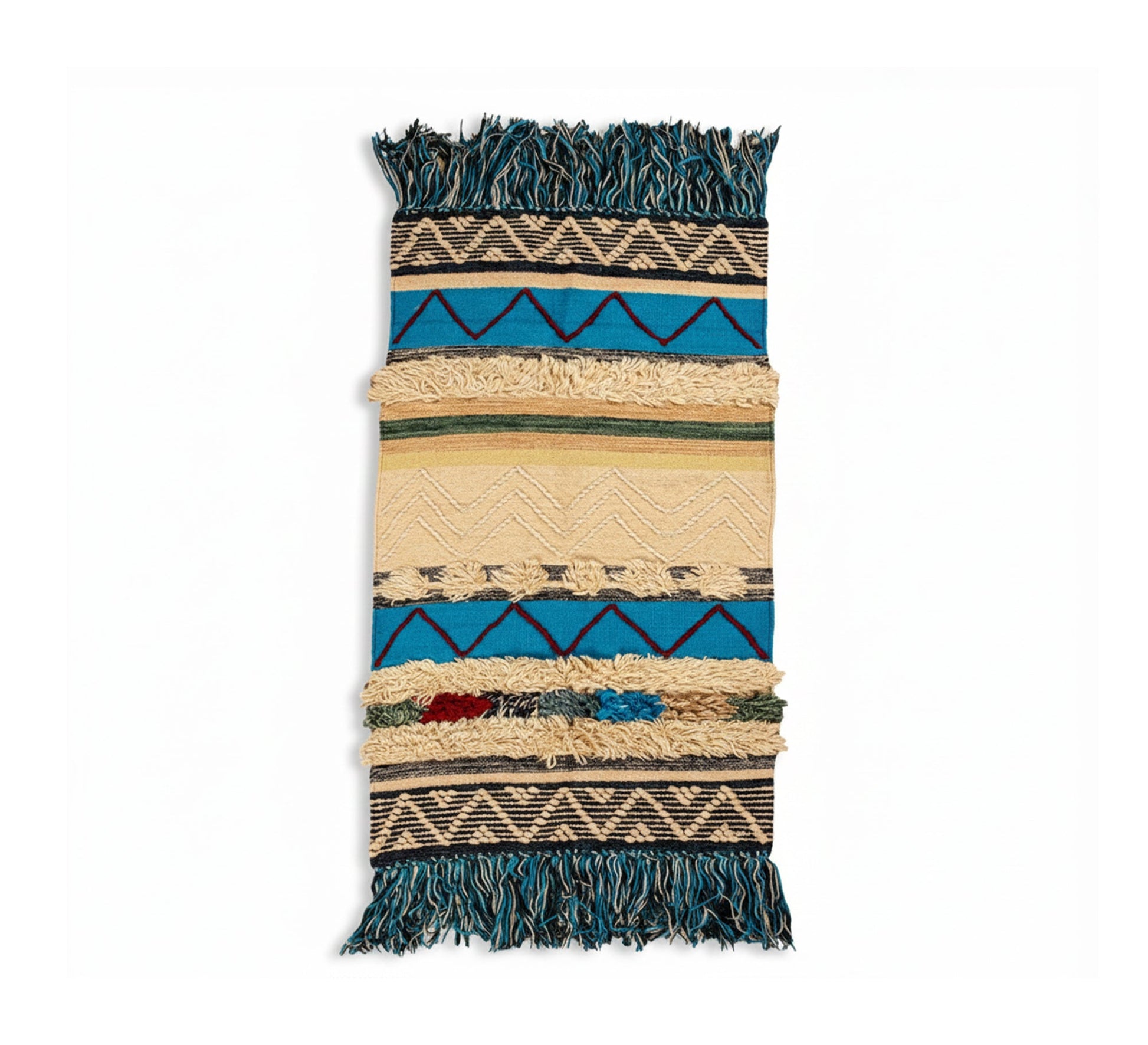 A sky - blue wool rug with geometric shapes - Vitrine Furniture - Accessories