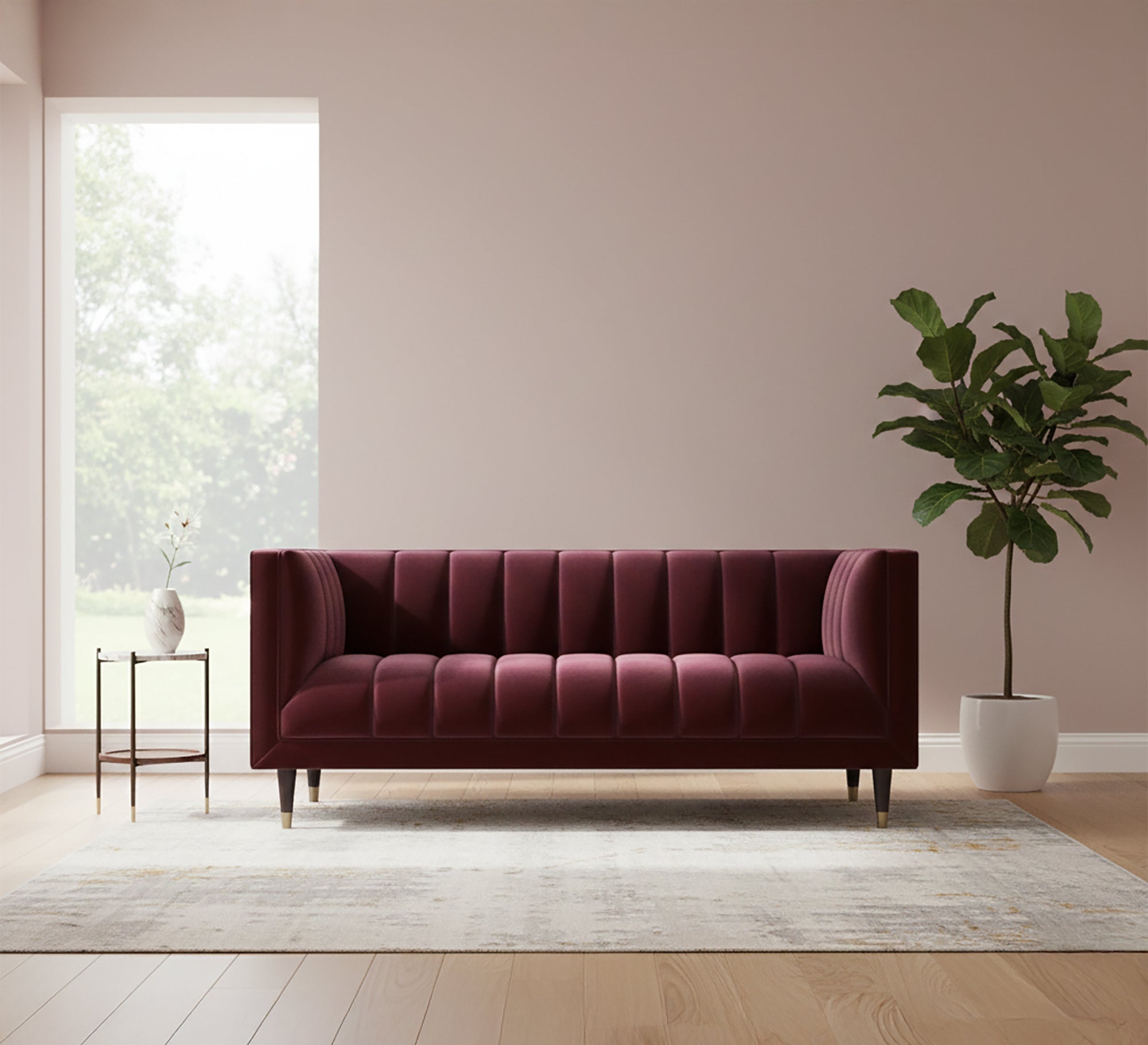 اريكة بلون نبيتى بخطوط غائرة بالظهر و القاعدة – Vitrine Furniture