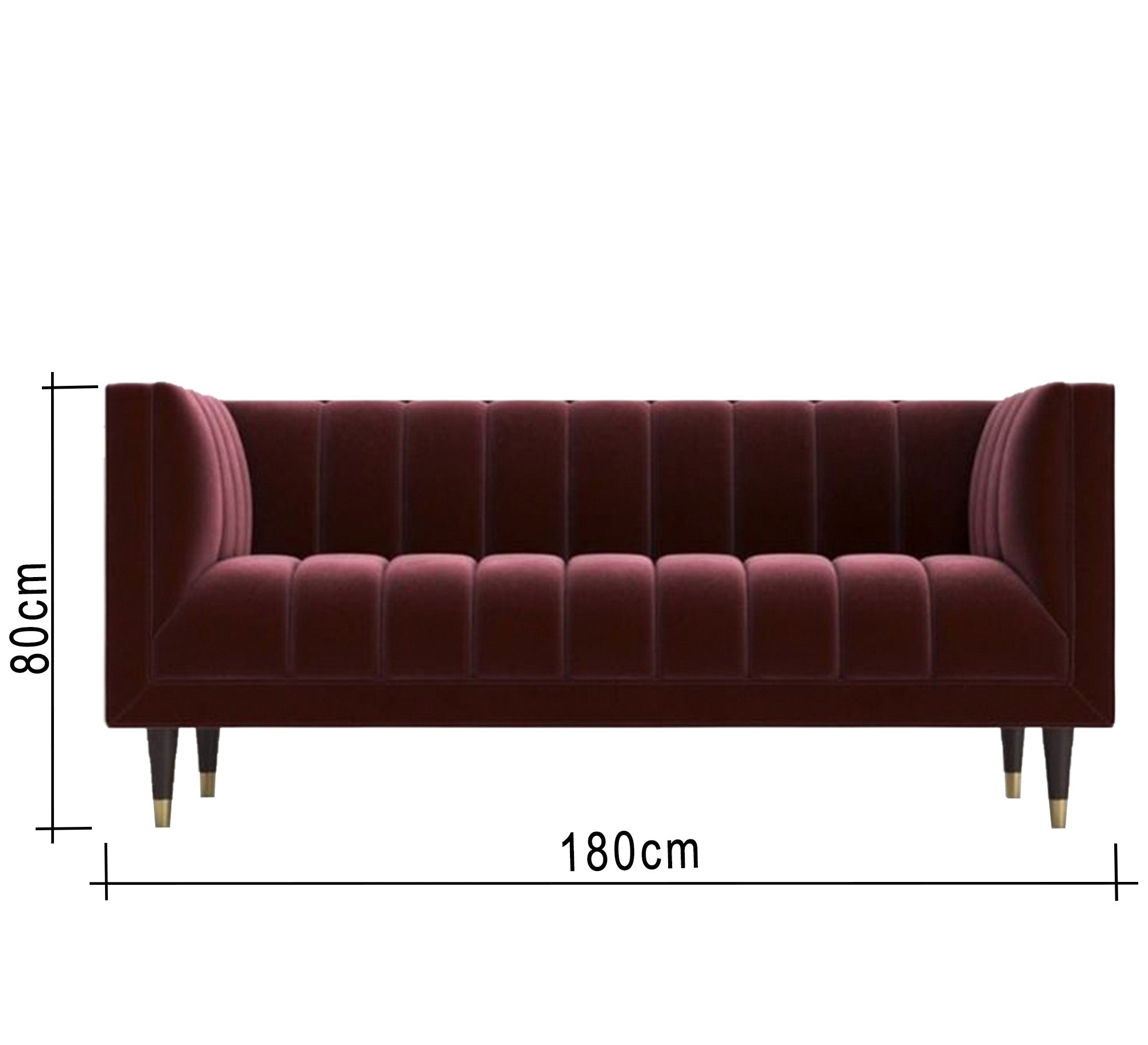 A sofa in a burgundy color with recessed lines on the back and the base - Vitrine Furniture - Living room Sofas