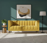 A sofa in a camel yellow color with recessed lines on the back and the base - Vitrine Furniture - Living room Sofas