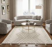 A soft white rug with a distinctive texture and prominent diamond patterns - Vitrine Furniture - Accessories