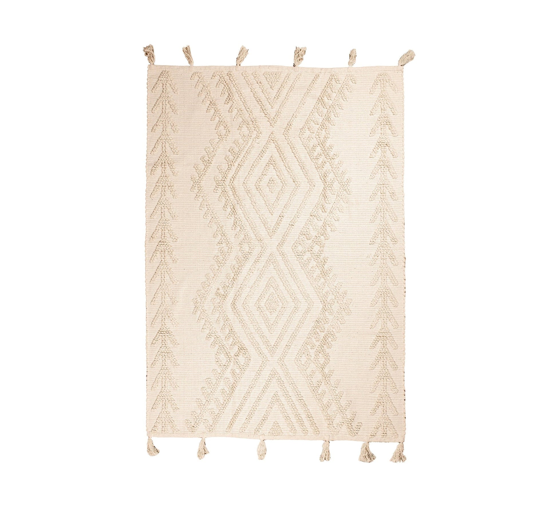 A soft white rug with a distinctive texture and prominent diamond patterns - Vitrine Furniture - Accessories