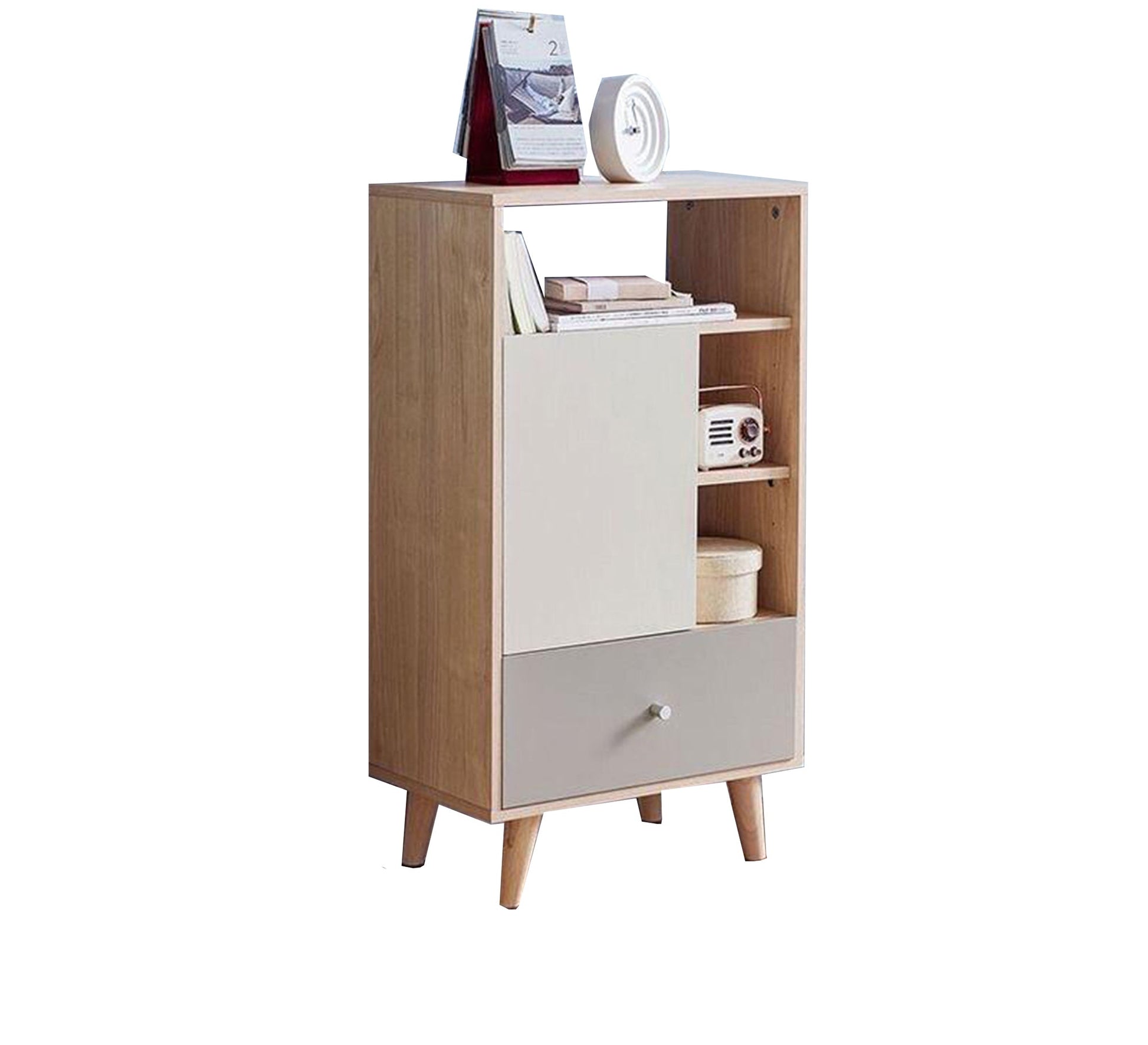 A sophisticated white and beige bookcase - Vitrine Furniture - Furniture