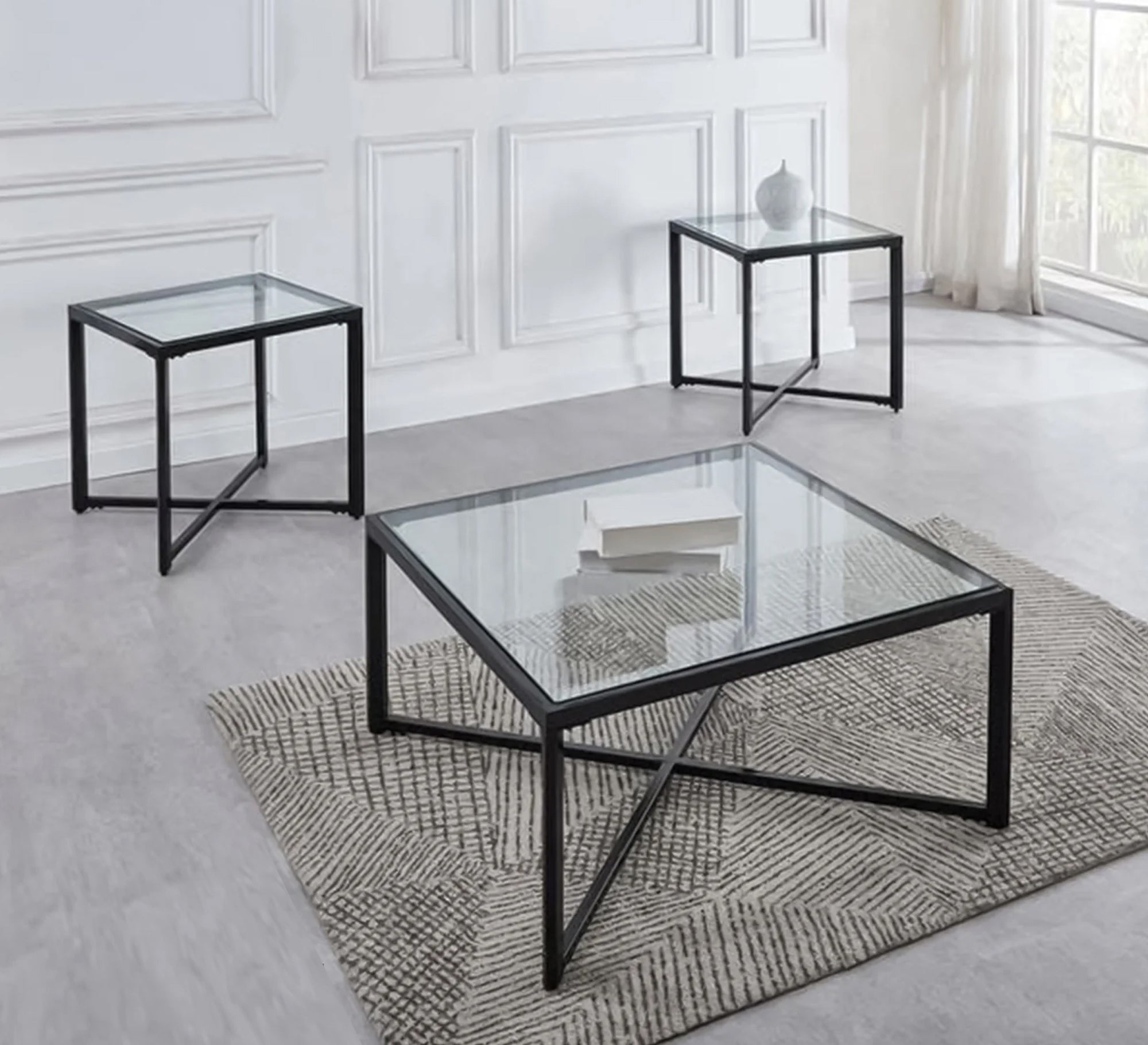 A square table with an x - shaped base - Vitrine Furniture - Furniture