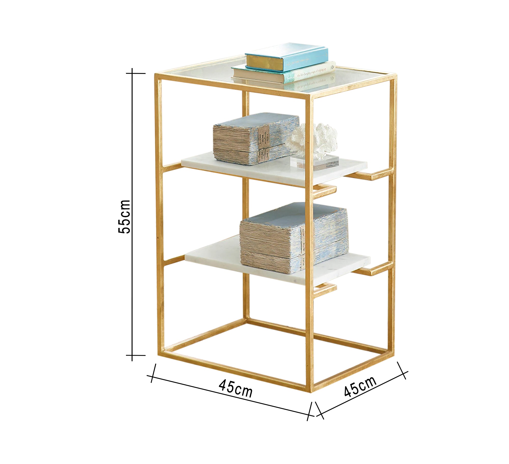 A square table with three marble and glass tops - Vitrine Furniture - Furniture