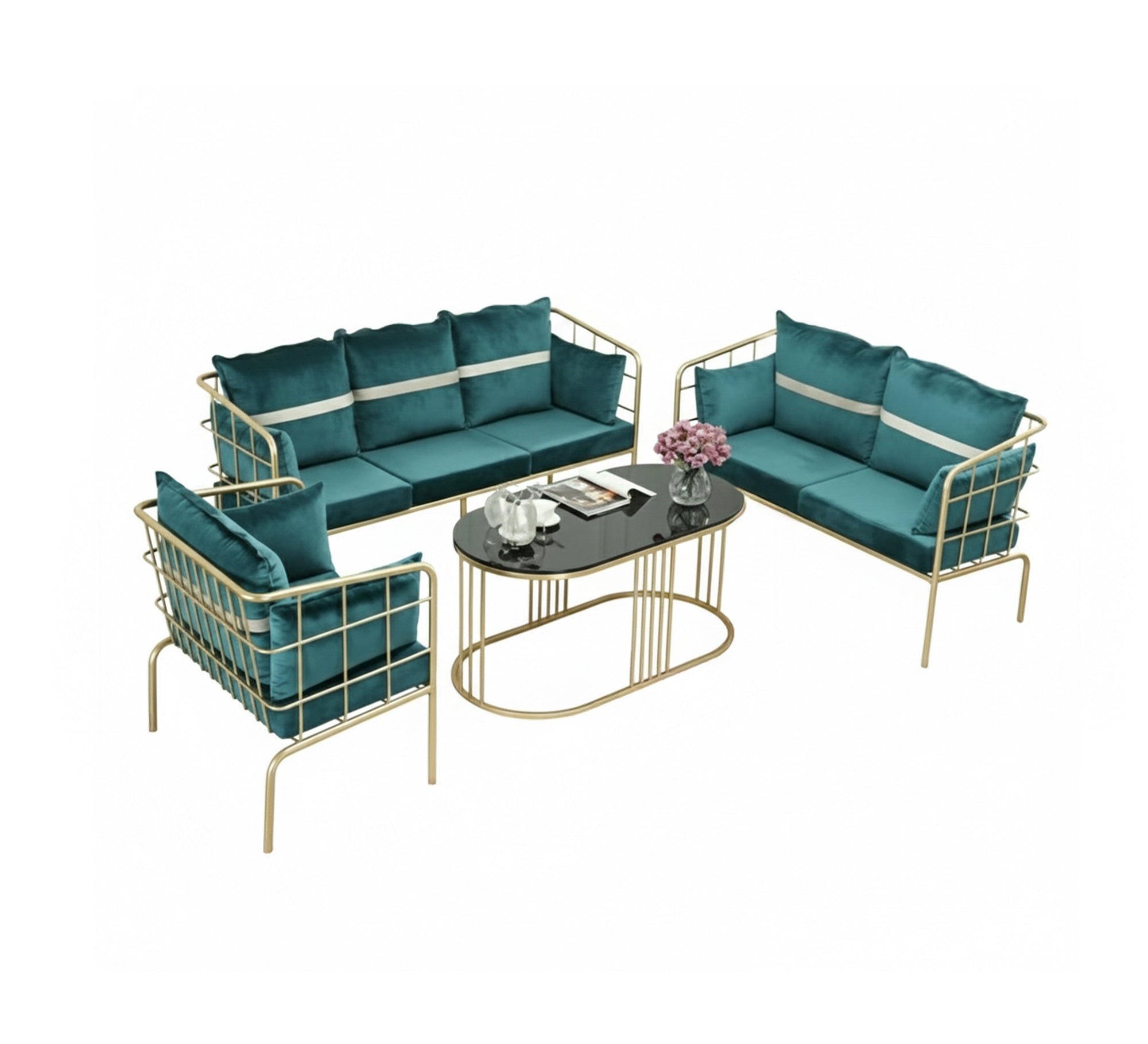 A steel living room set with beautiful green upholstery - Vitrine Furniture - Furniture