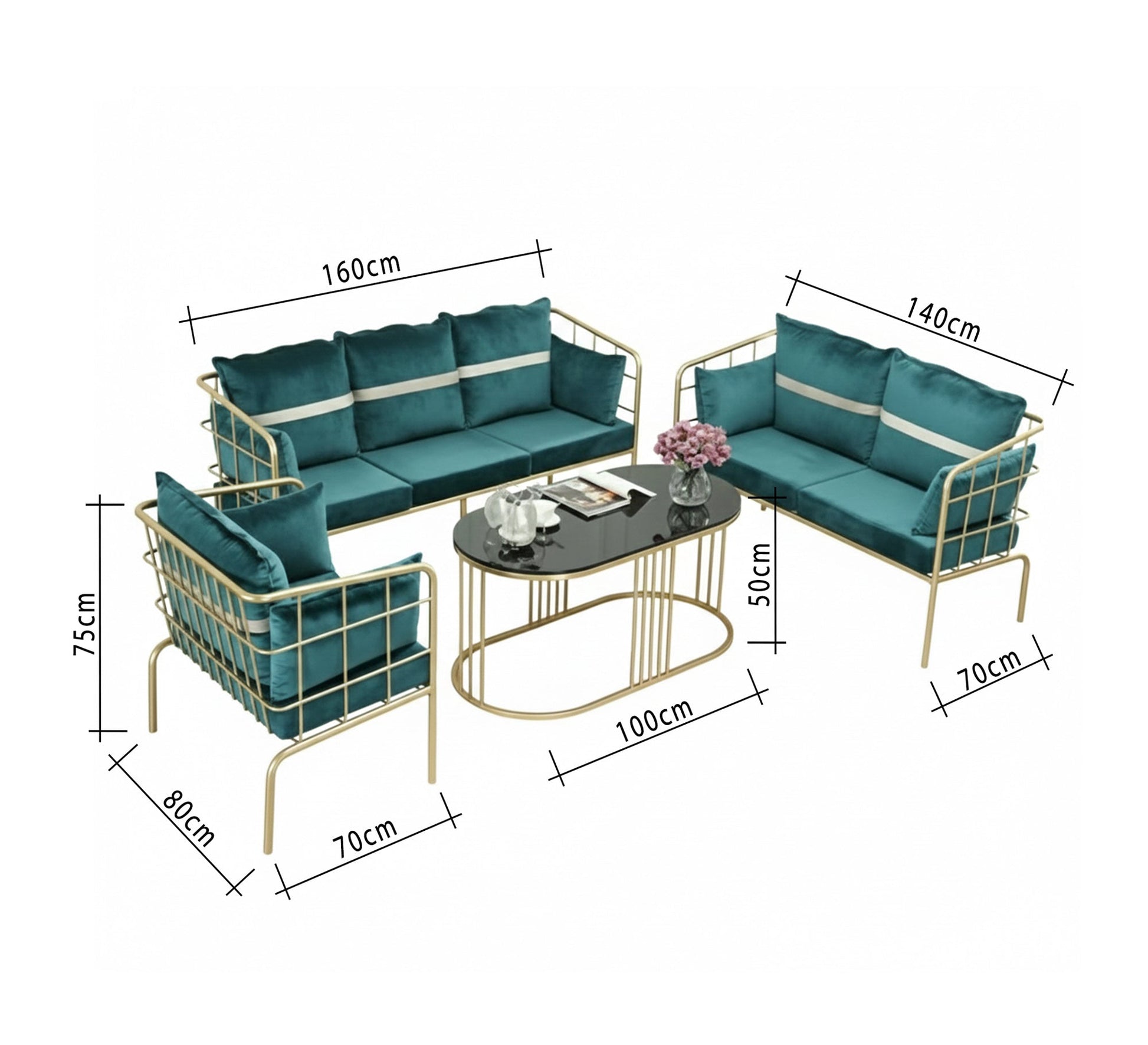 A steel living room set with beautiful green upholstery - Vitrine Furniture - Furniture