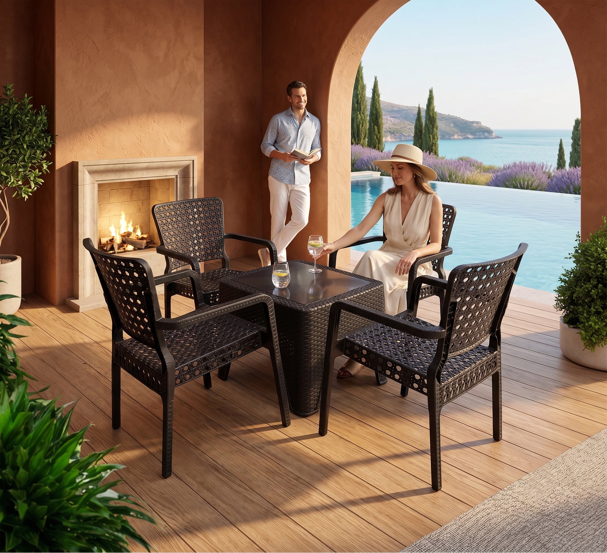 A stylish and durable black outdoor seating set - Vitrine Furniture - Outdoor Dining Sets