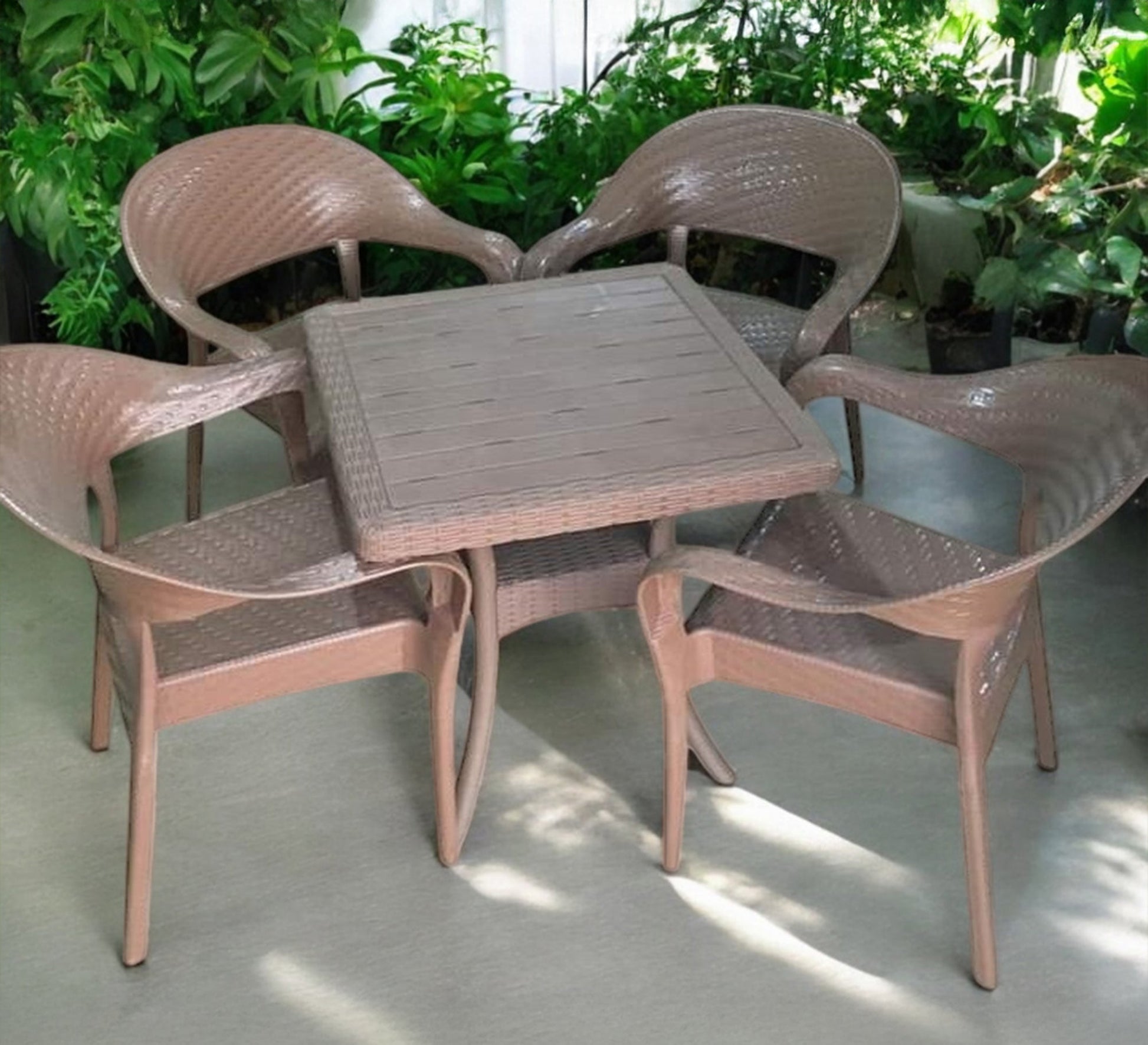 A stylish beige patio set with white cushions - Vitrine Furniture - Outdoor Products