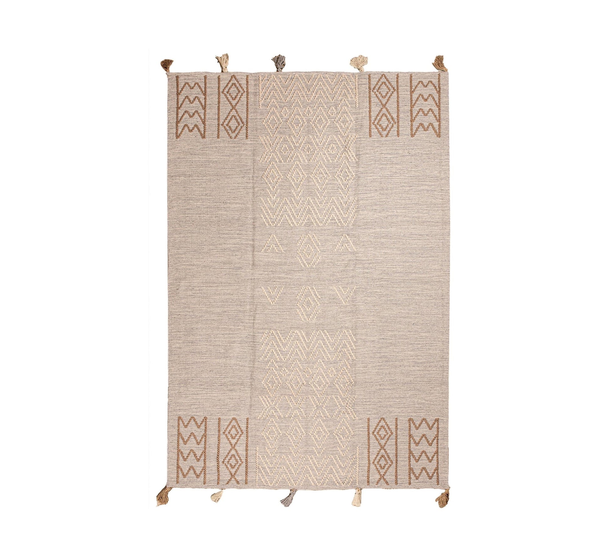 A stylish, boho beige rug with a central design and herringbone patterns - Vitrine Furniture - Accessories