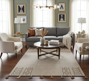 A stylish, boho beige rug with a central design and herringbone patterns - Vitrine Furniture - Accessories