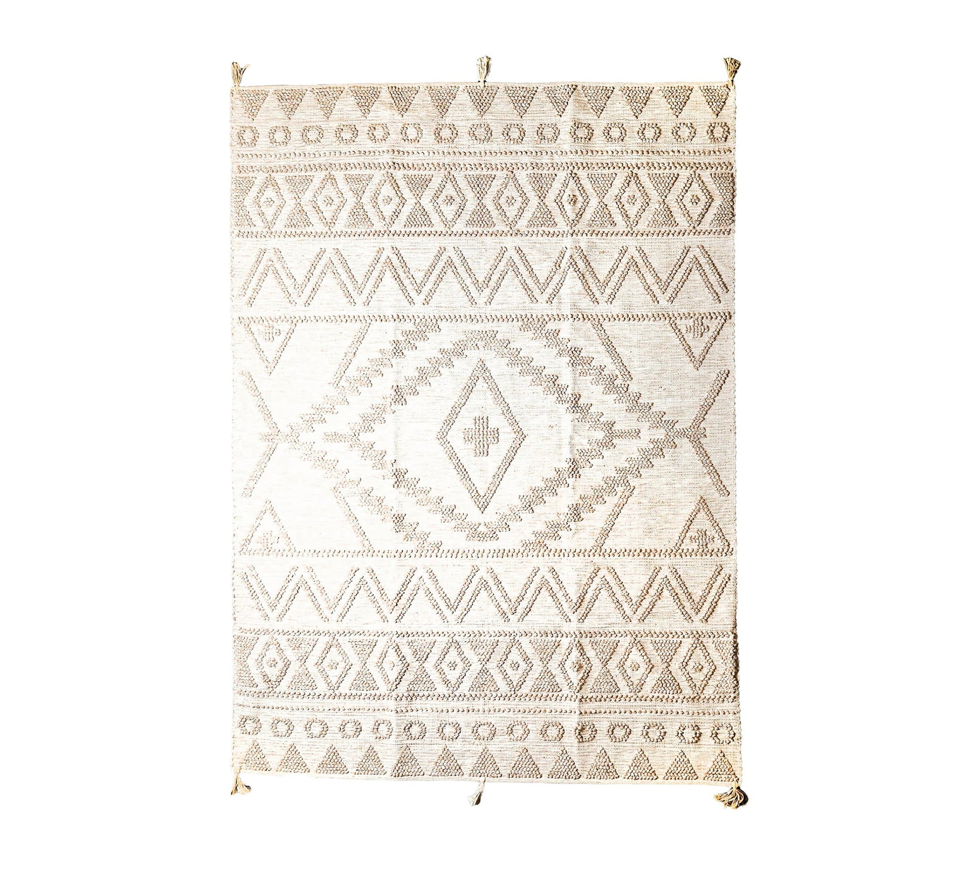 A stylish natural rug with a distinctive texture, featuring geometric designs and bohemian motifs - Vitrine Furniture - Accessories