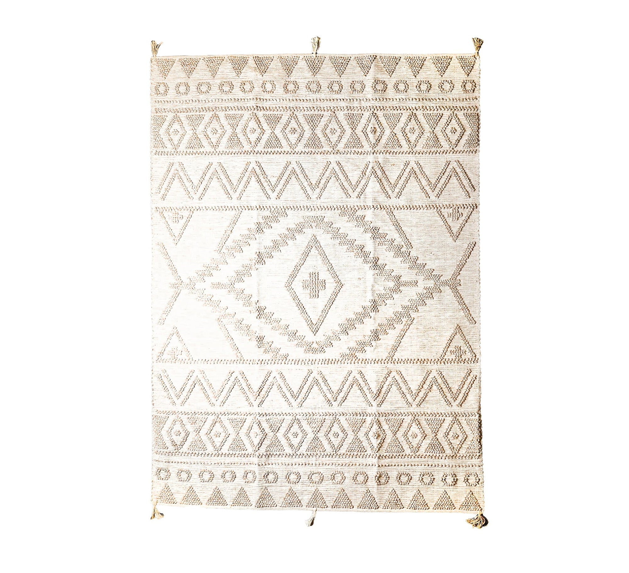 A stylish natural rug with a distinctive texture, featuring geometric designs and bohemian motifs - Vitrine Furniture - Accessories