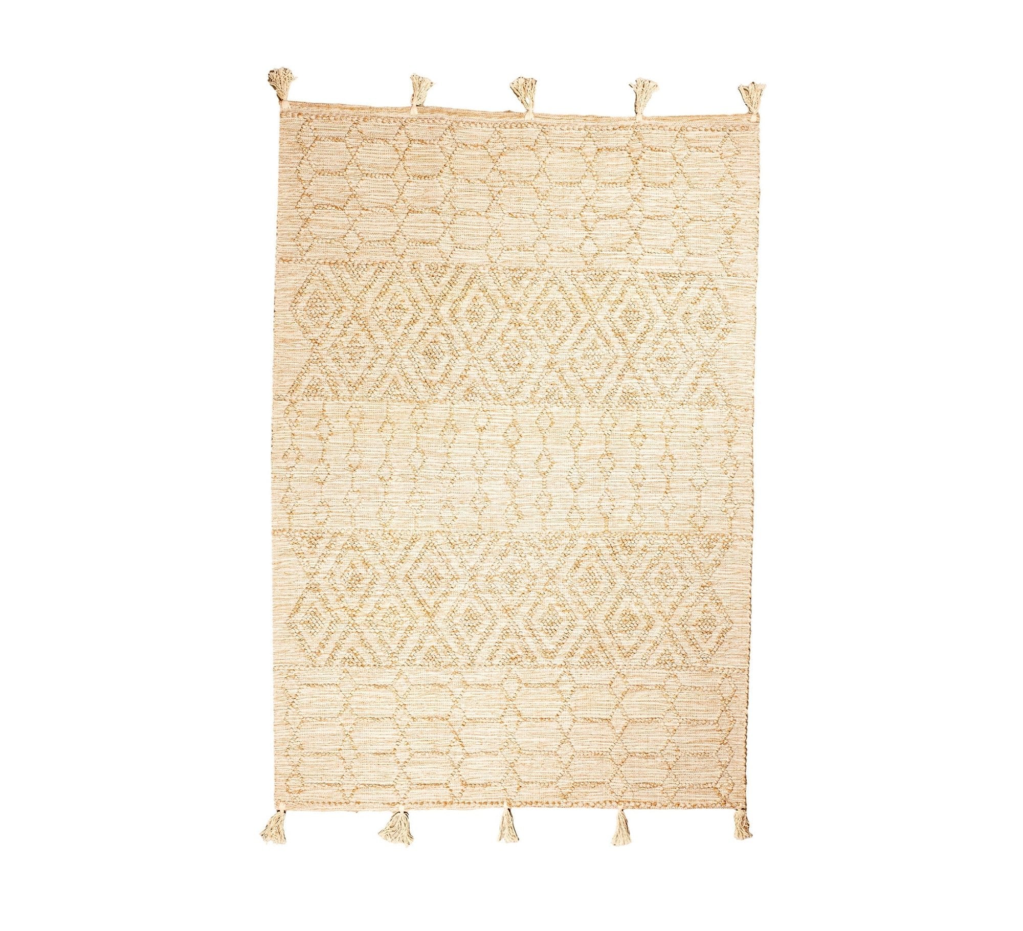A stylish, textured beige rug featuring boho hexagonal patterns - Vitrine Furniture - Accessories