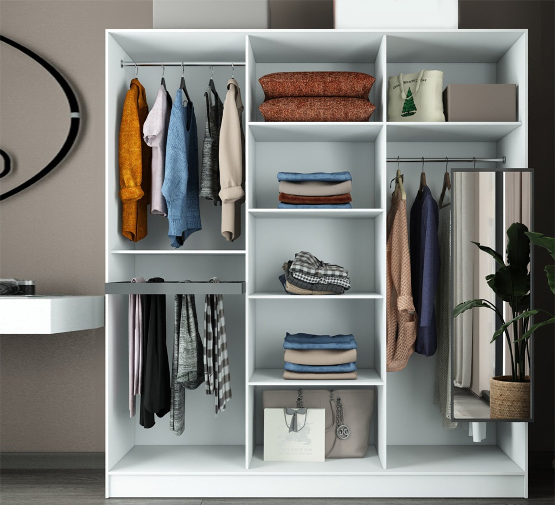 A three - leaf brown sliding wardrobe - Vitrine Furniture - Furniture