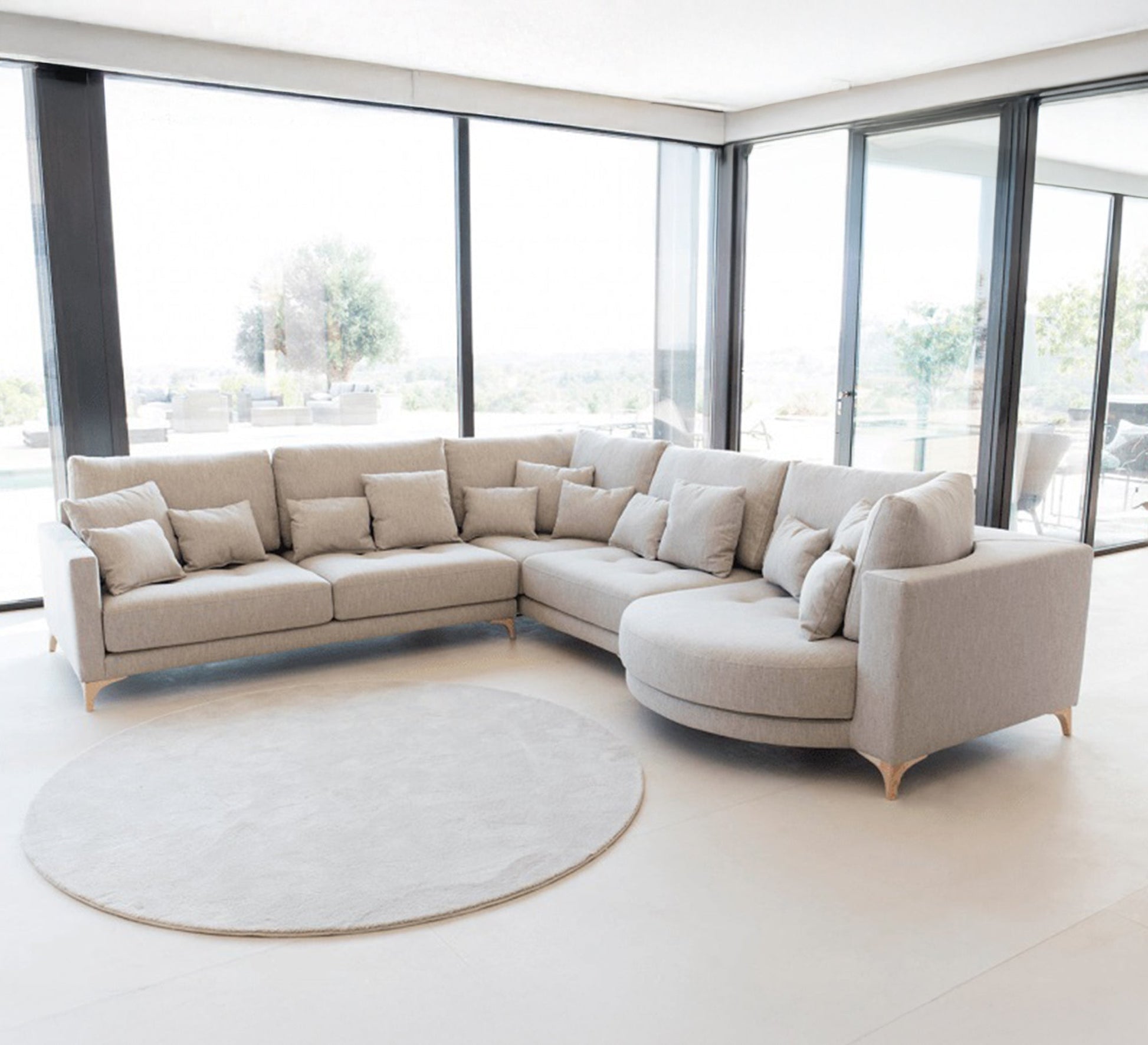 A three - piece corner with a circular pouf finish - Vitrine Furniture - Furniture