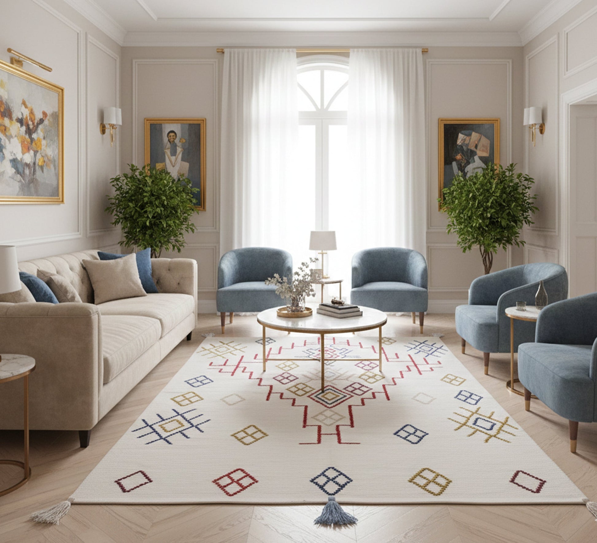 A traditional and comfortable bohemian rug featuring embroidery and vibrant colors - Vitrine Furniture - Accessories